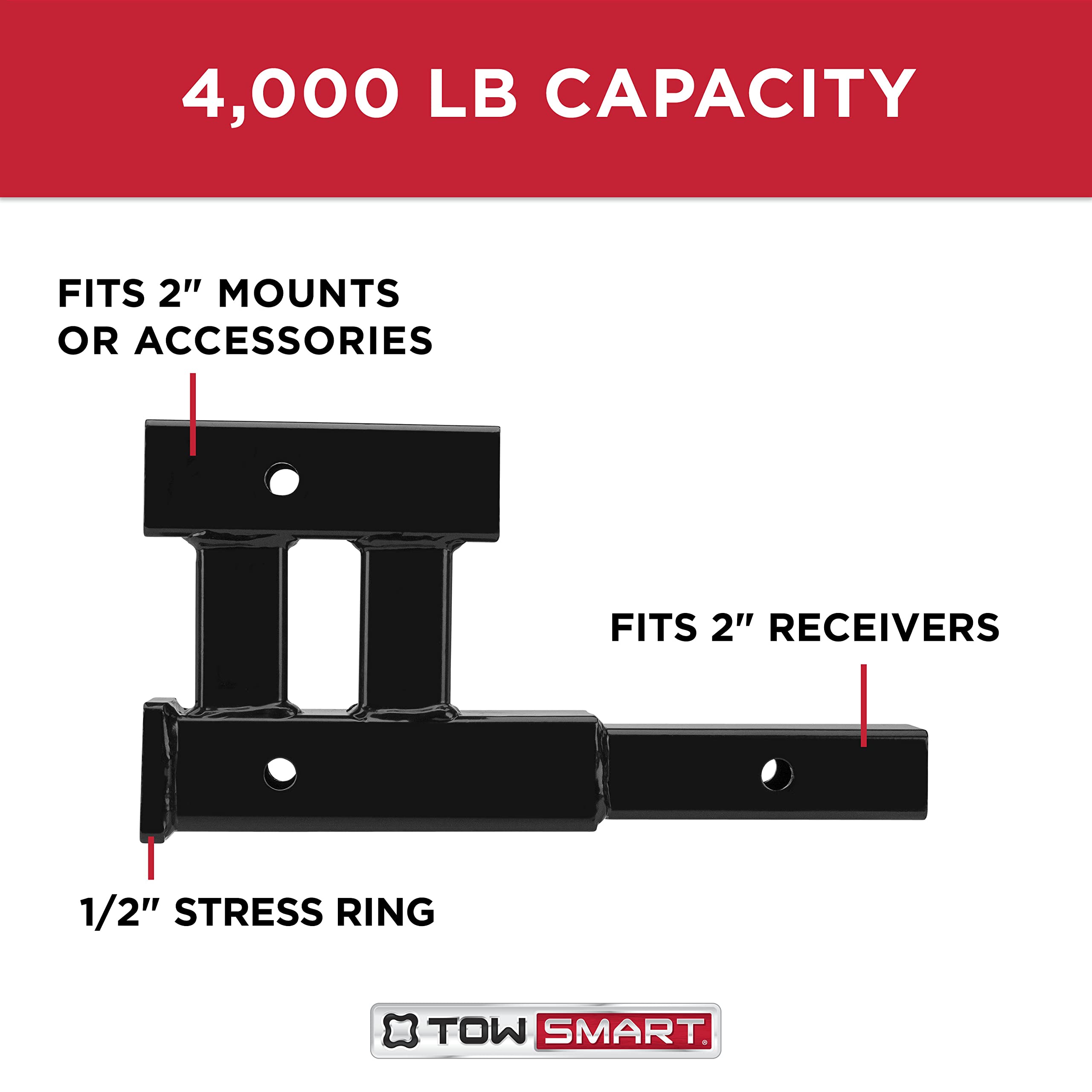 Hitch Dual Extension, Fits 2 in. Receivers, 4,000 lb. Capacity