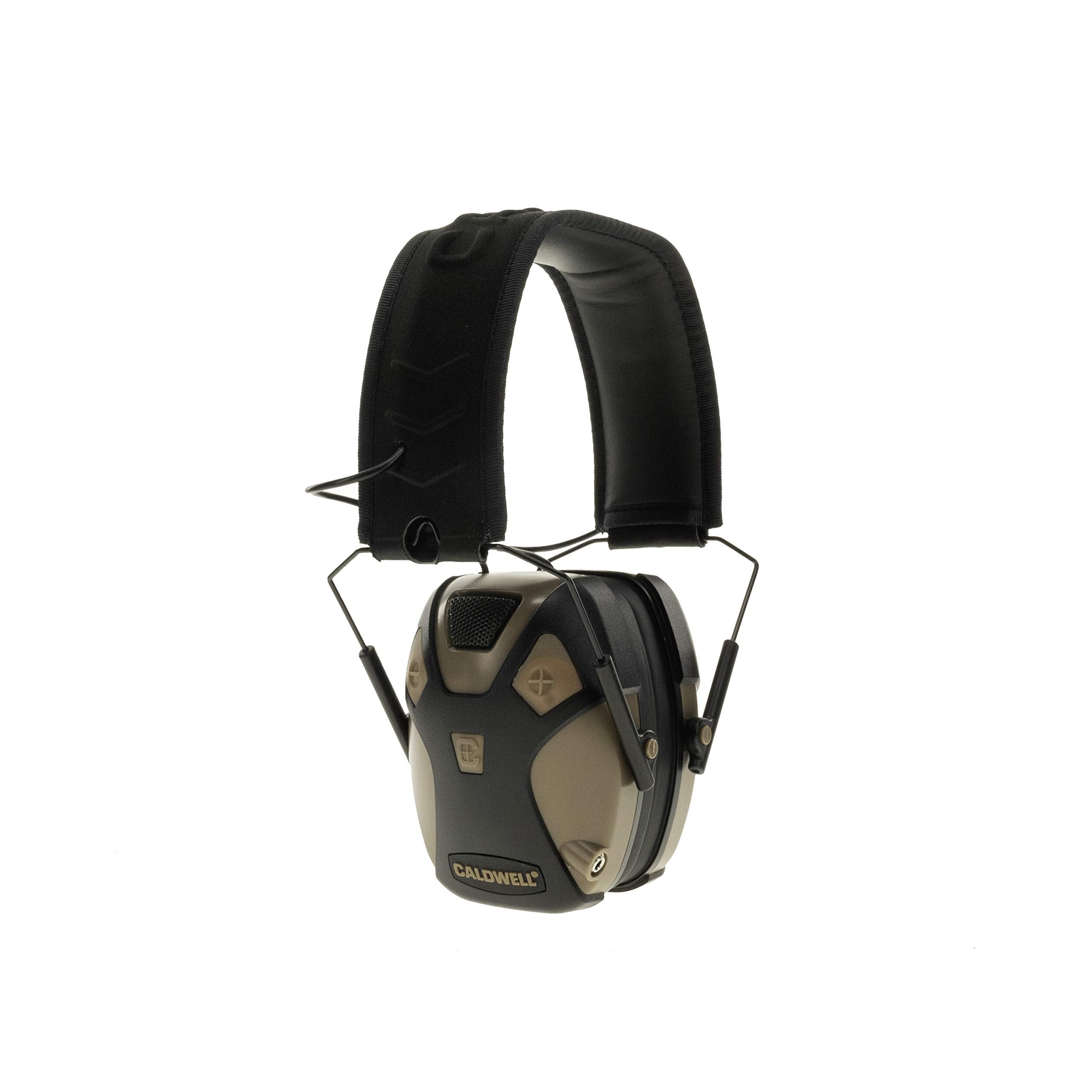 Caldwell E-MAX Pro Electronic Hearing Protection Adjustable Lo Pro Earmuffs for Shooting, Hunting and Range 23-24 NRR, Brown