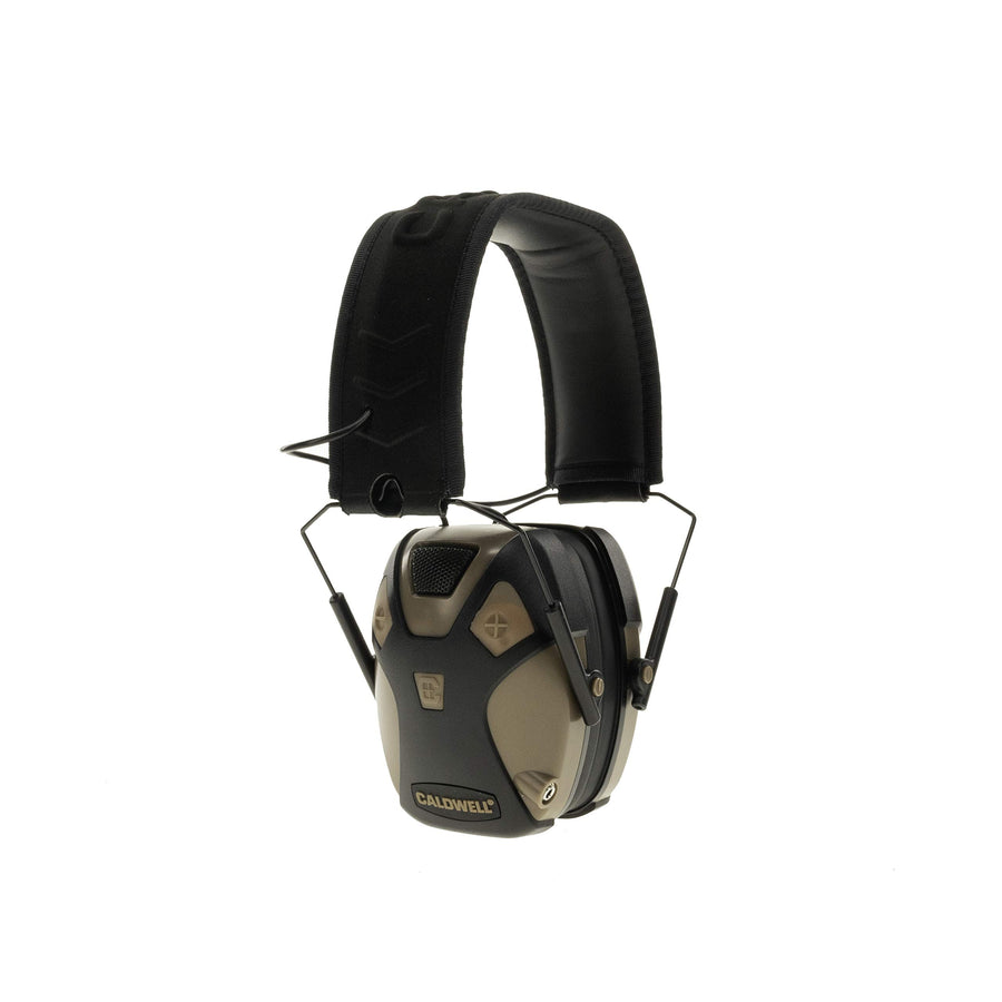 Caldwell E-MAX Pro Electronic Hearing Protection Adjustable Lo Pro Earmuffs for Shooting, Hunting and Range 23-24 NRR, Brown