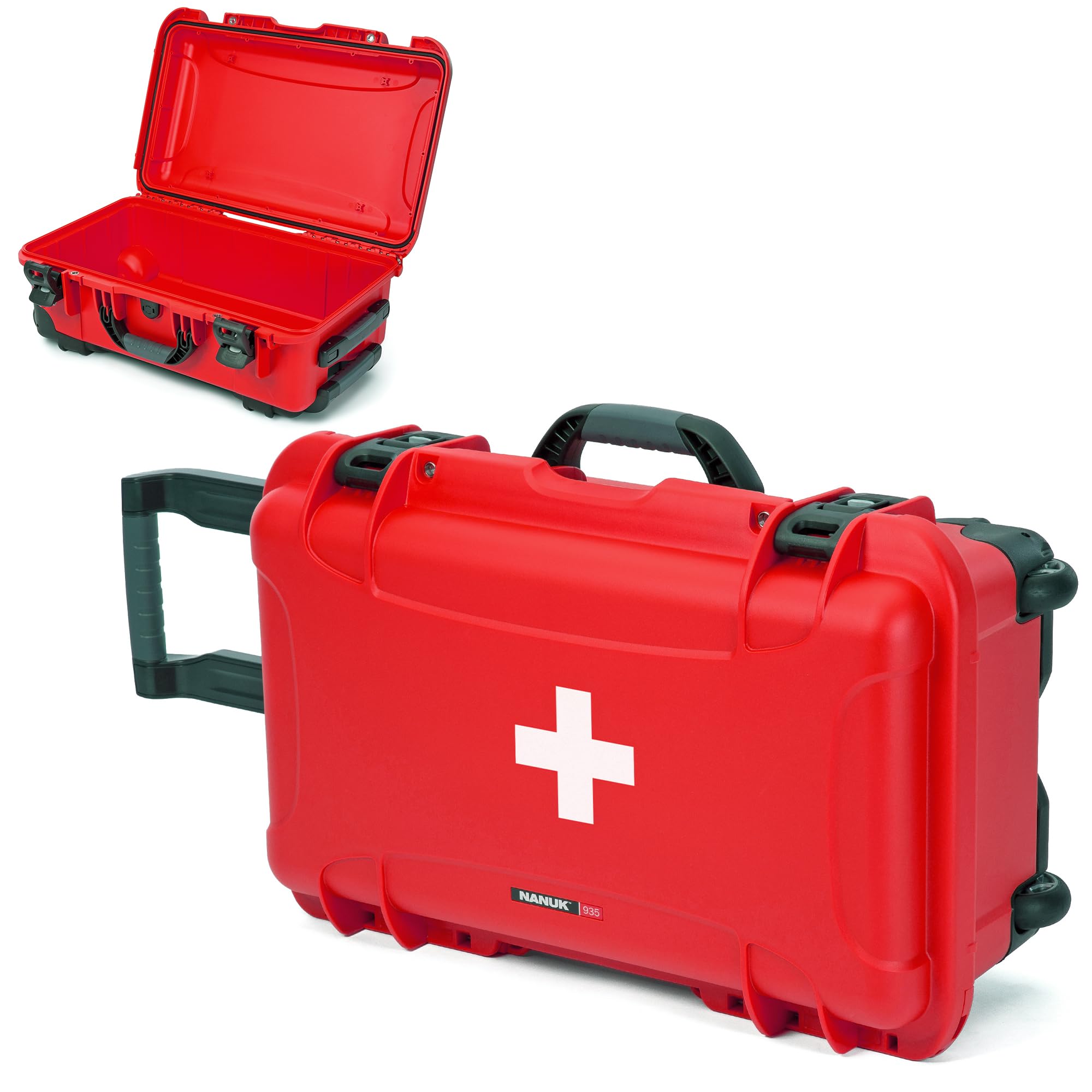 Wheeled NANUK 935 Waterproof First Aid Box Empty – Durable, Medical First Aid Organizer Case, IP67-Rated, Dustproof, Impact-Resistant, and Floats (22” x 14” x 9”) – Red