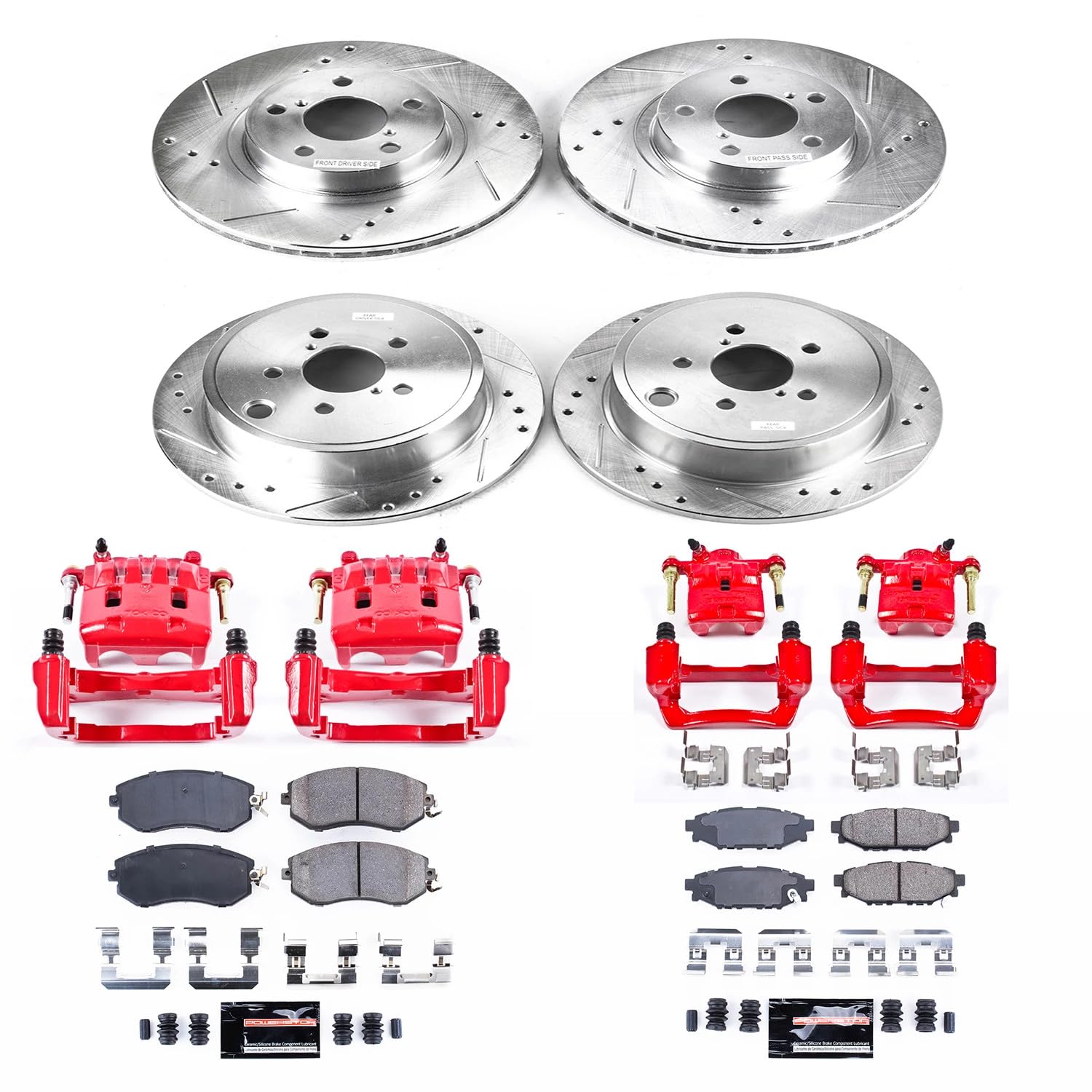 Power Stop Z23 Evolution Sport Front & Rear Brake Caliper Kit- Brake Pads, Brake Rotors and Brake Calipers For Subaru Impreza 2011 [Model Specific]