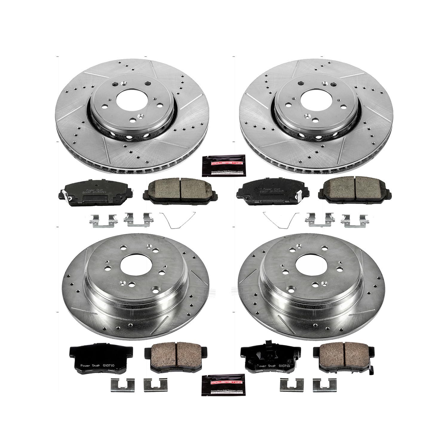 PowerStop Brake Kit Front and Rear For Acura RDX 2013-18 - Drilled and Slotted Disc Rotors with Ceramic Brake Pads Replacement, K6939