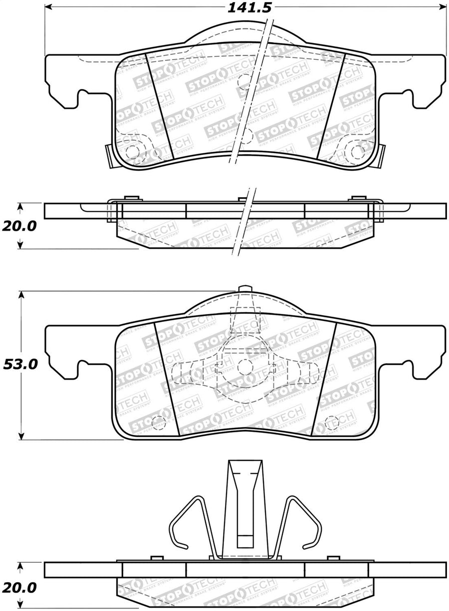Rear StopTech 308.09350 Brake Pads with Shims and Hardware Street