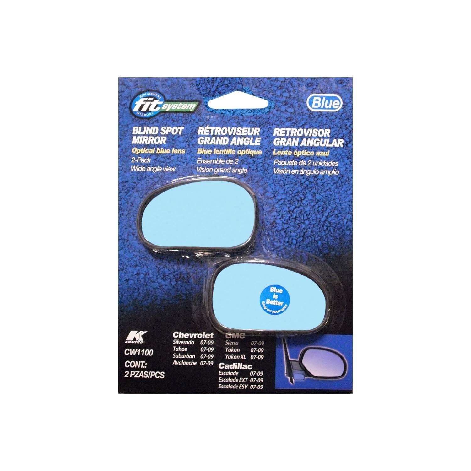 K Source Custom Blue Spot Mirror Fit System 2007-2013 Silverado, Sierra, Escalade (2pcs), Direct Fit Replacement, Anti-Glare