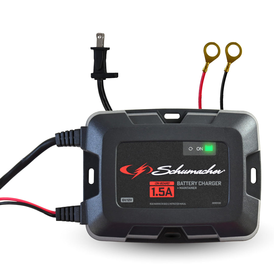 1.5A Schumacher Electric Onboard Car Battery Charger and Maintainer, 3-in-1 Solution, for 6V/12V Power Sport, Automotive, and Marine Batteries, SC1587