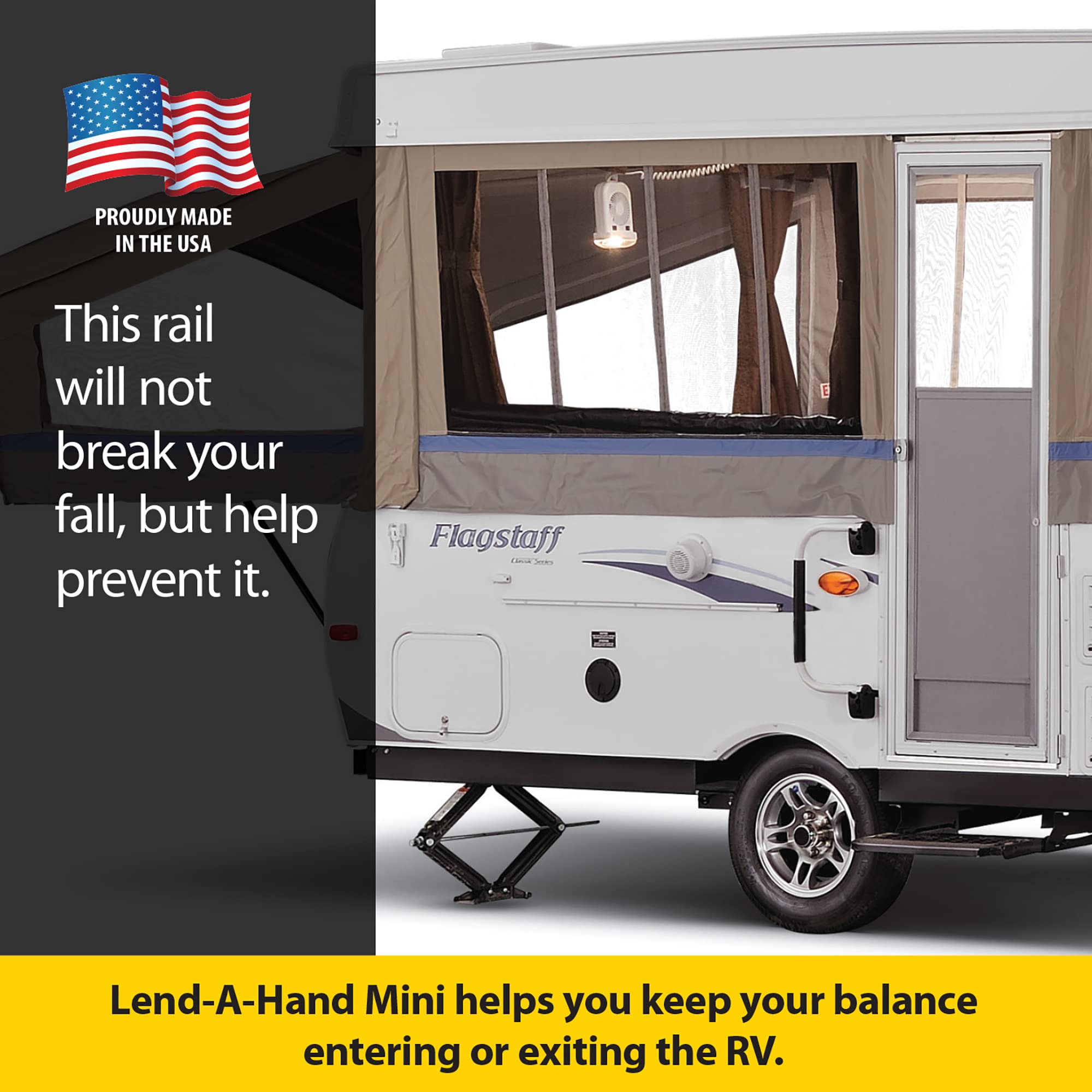 Stromberg Carlson Lend-A-Hand AM-250 Mini Assist Rail - RV Railing for Steps, RV Hand Rail & Folding Handle Entry Door Grab Bar, Travel Trailer Door Handle, RV Grab Handle, White, 22", Extends 10"