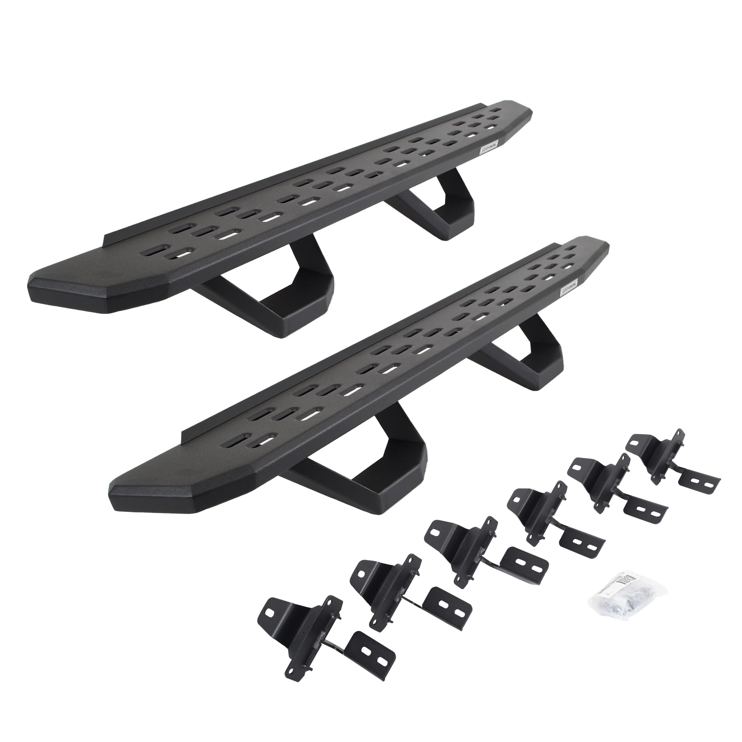 Go Rhino Running Boards RB30, Brackets, & 2 Pair of Drop Steps | Galvanized Steel, Textured Black | 6965056820PC | Fits 2007-2018 Jeep Wrangler JKU, 4-Door