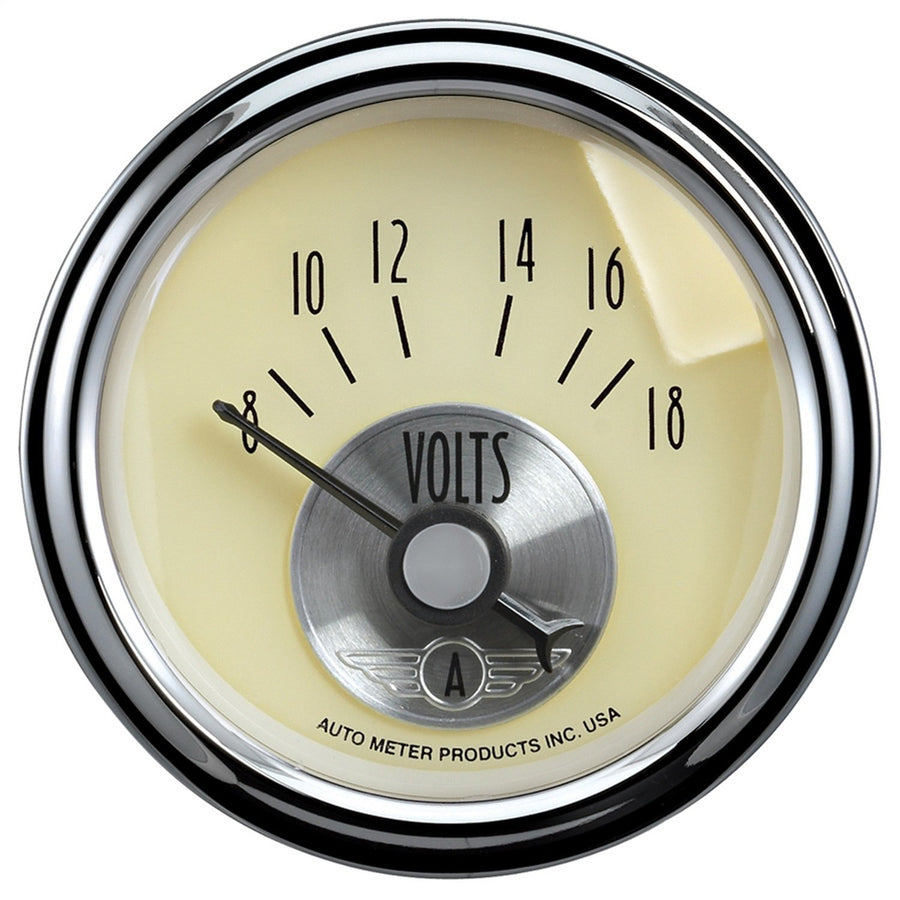 Auto Meter Prestige Antique Ivory 2-1/16" 8-18 Volts Voltmeter Gauge 2092