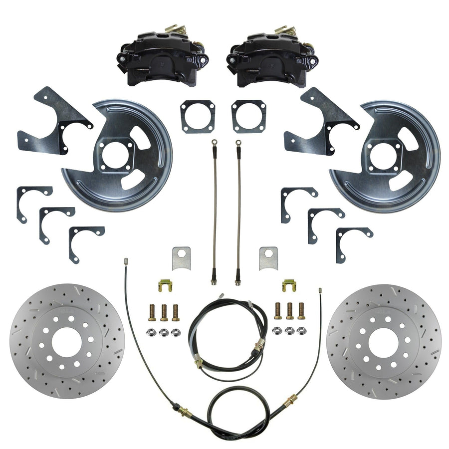 LEED BRAKES Disc Brake Conversion Kit Rear - Maxgrip Xds - Black Powder Coated Calipers - Gm 10 and 12 Bolt Axles 5 X4.75 With Staggered Shocks
