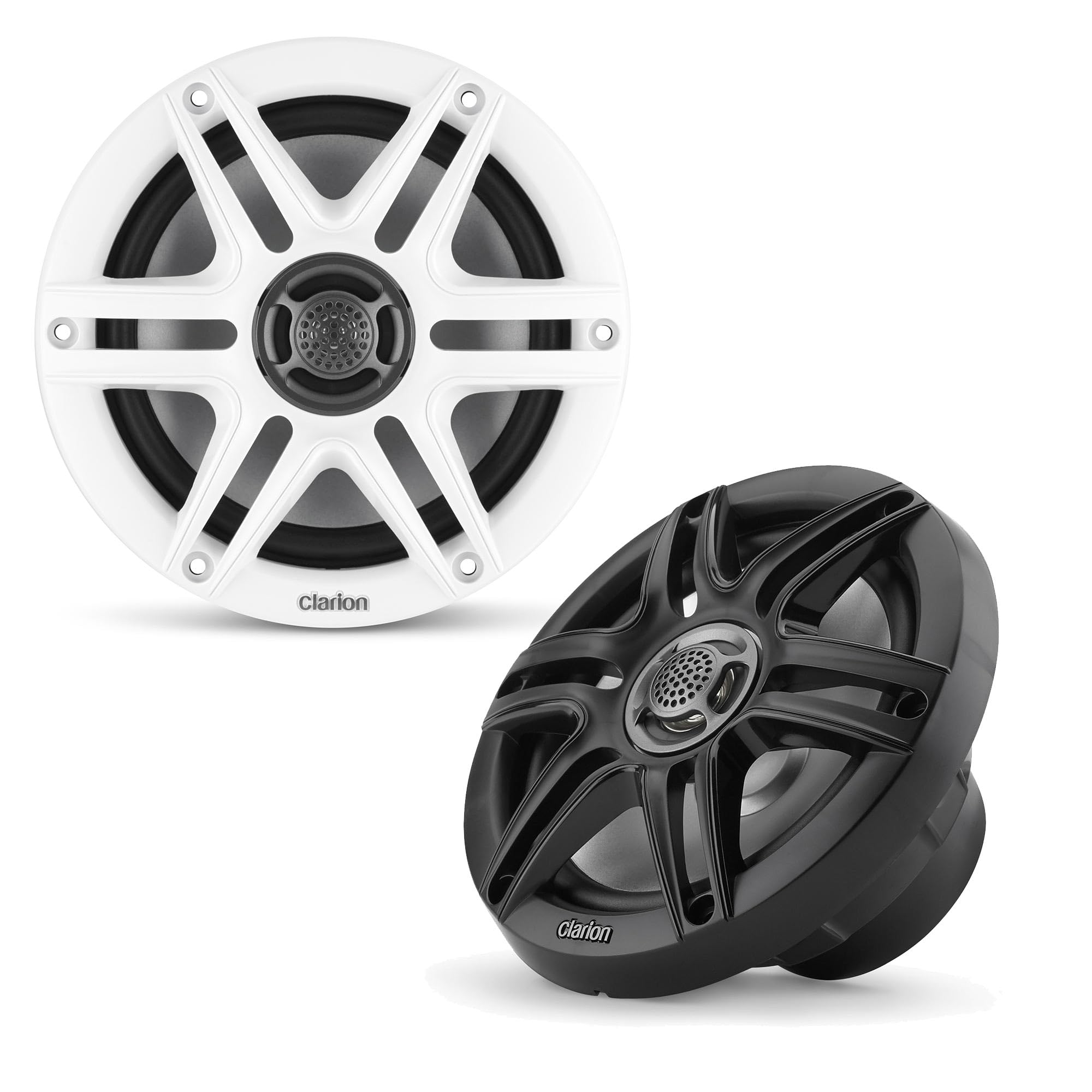 CMS-651-SWB Clarion 6.5-inch Coaxial Marine Speakers 30W RMS Power handling 1/2-inch (13 mm) Polymer Dome Tweeter Includes White & Black Sport Grilles