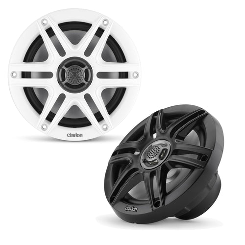 CMS-651-SWB Clarion 6.5-inch Coaxial Marine Speakers 30W RMS Power handling 1/2-inch (13 mm) Polymer Dome Tweeter Includes White & Black Sport Grilles