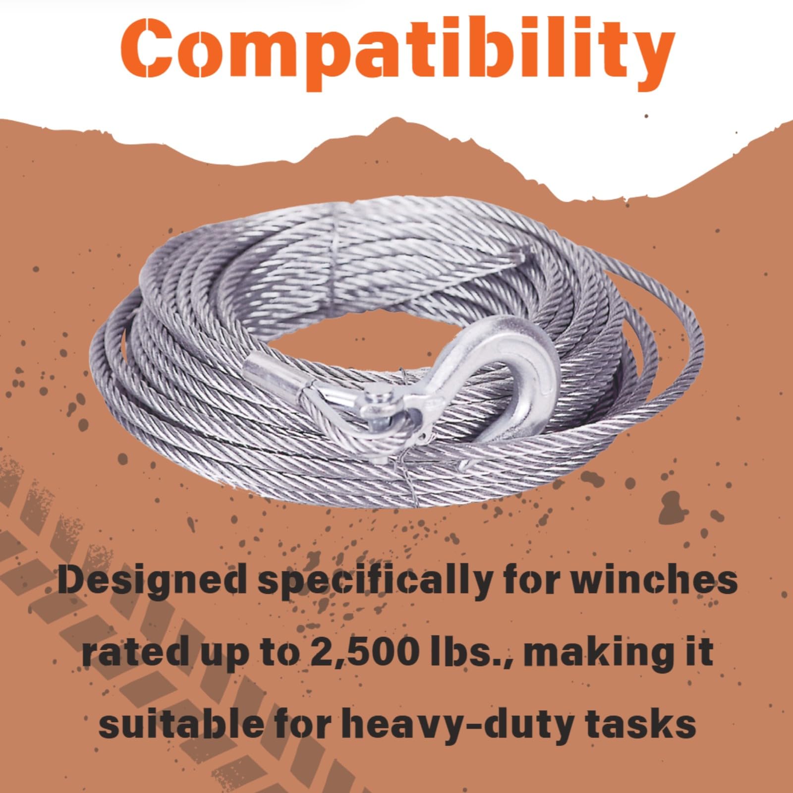 MILE MARKER Single 3/16" X 50' Cable for ATV UTV Use 19-501875-50 | 2,500 lb Weight Capacity | Engineered for Durability and Convenience | Galvanized Aircraft Cable | Hook Not Included