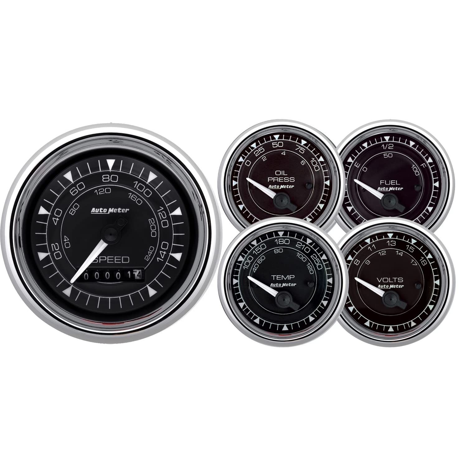 Auto Meter 9708 KIT, 5-Gauge 3-3/8" & 2-1/16", ELEC. Speedo, Chrono Chrome