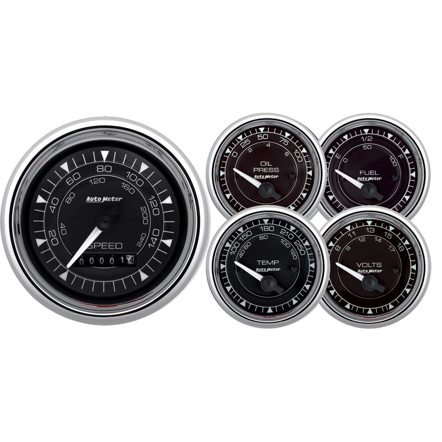 Auto Meter 9708 KIT, 5-Gauge 3-3/8" & 2-1/16", ELEC. Speedo, Chrono Chrome