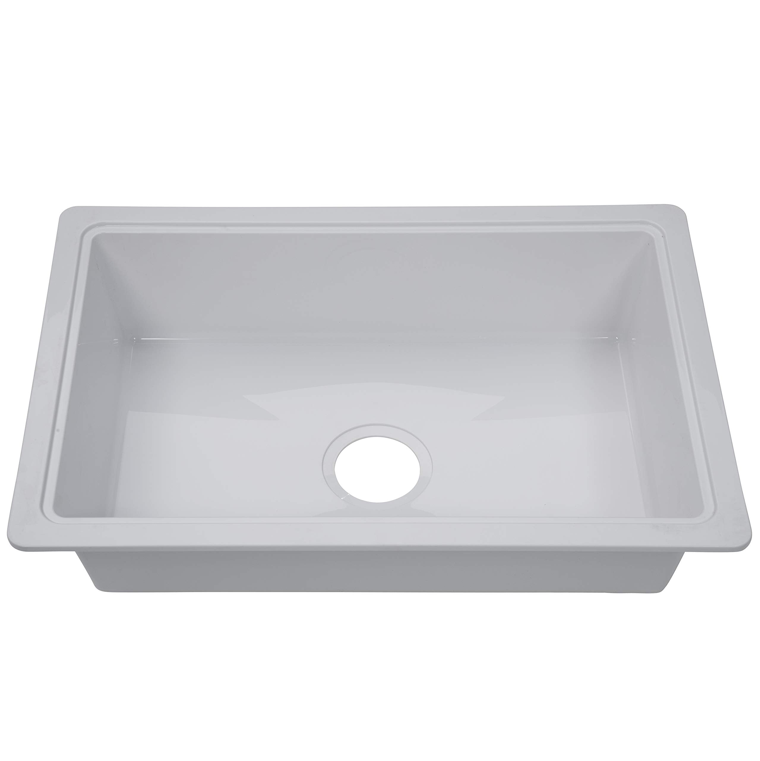 25" x 17" x 6.6" RV Kitchen Single Galley Sink - White ABS Plastic for 5th Wheel, Travel Trailer, Camper
