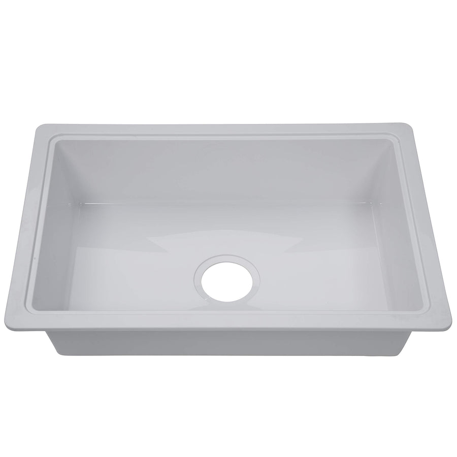 25" x 17" x 6.6" RV Kitchen Single Galley Sink - White ABS Plastic for 5th Wheel, Travel Trailer, Camper