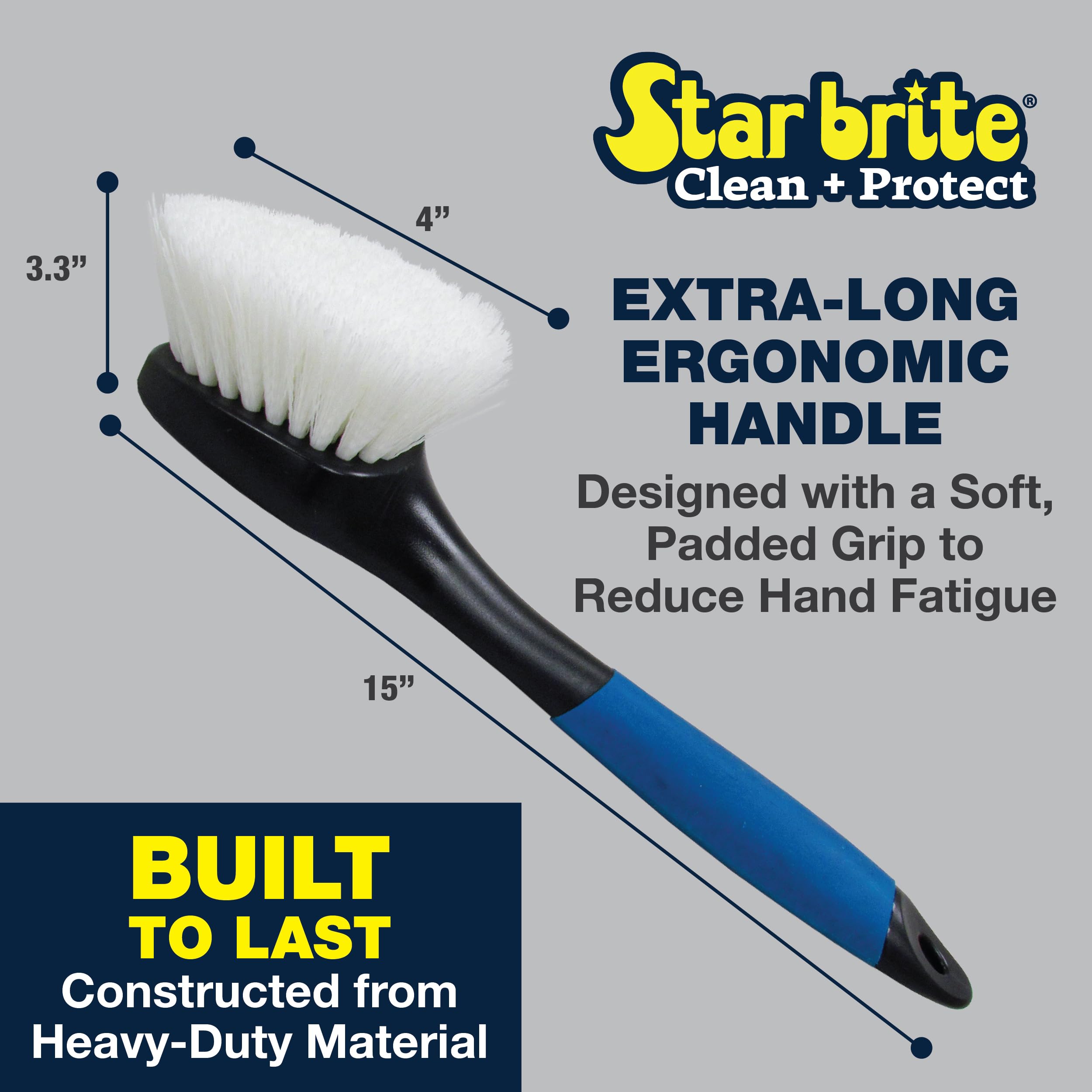 Stiff Deck Brush STAR BRITE with Long Handle - Heavy-Duty Marine-Grade Scrubber for Boats, Decks, & Hard-to-Reach Areas (040115)