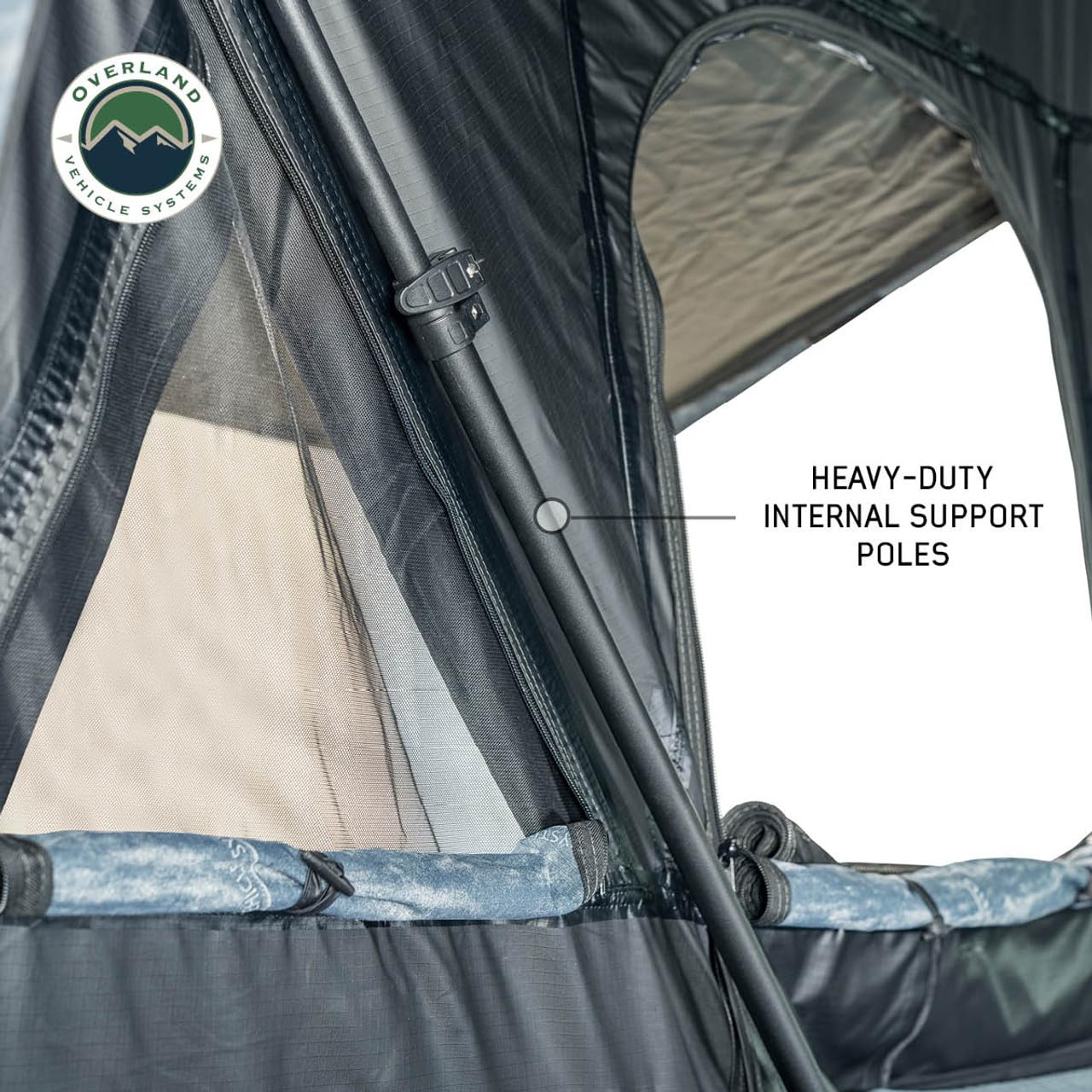 XD Everest Overland Vehicle Systems Cantilever Aluminum Hard Sheel Roof Top Tent with Black Out Kit - Grey Body & Black Rainfly (2 Person Roof Top Tent)