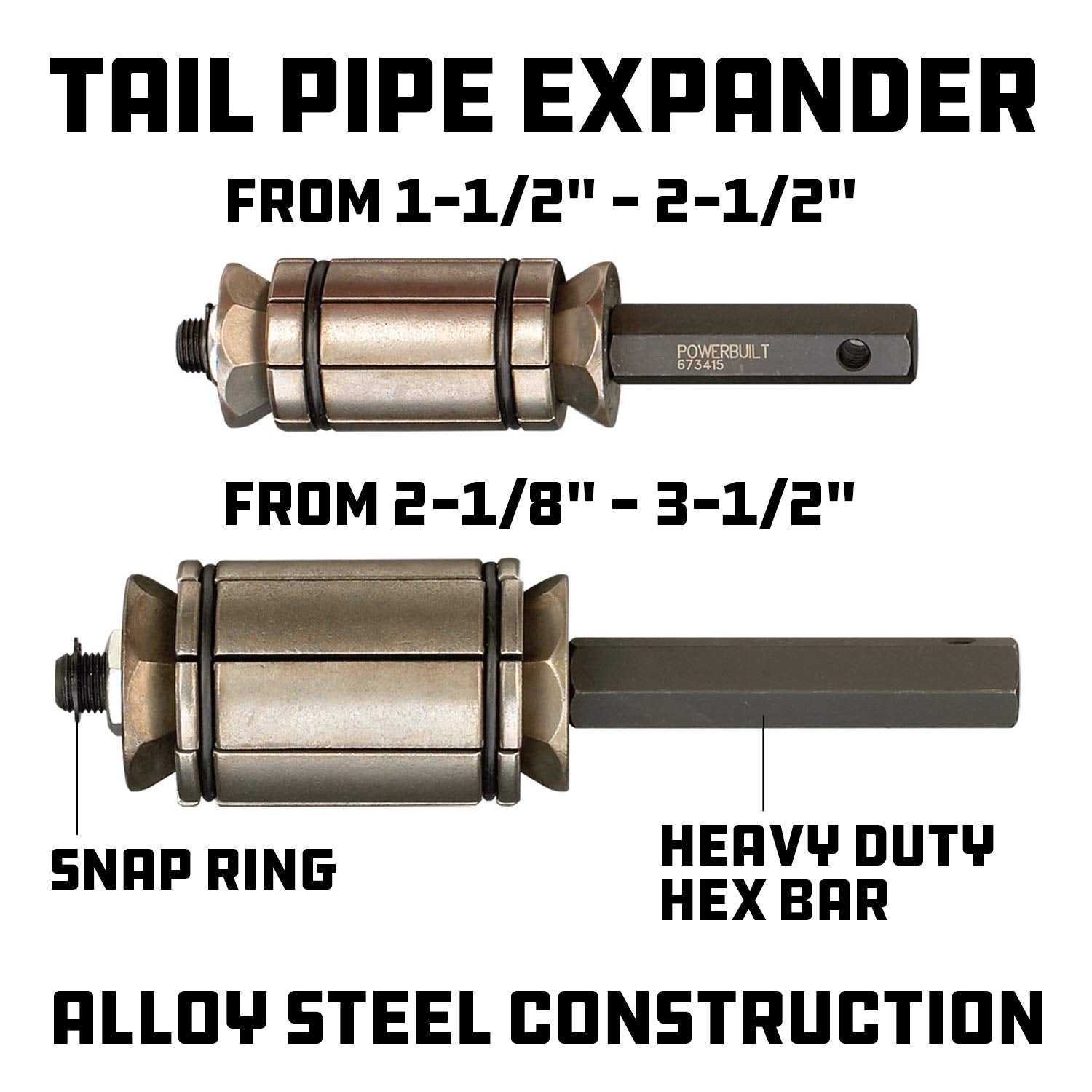 Powerbuilt 4 Piece Tool Set Exhaust Pipe, Repair Tailpipes, Expanders, Removing Dents, Chain Cutter, Nut Splitter, Import and Domestic Vehicles 648612