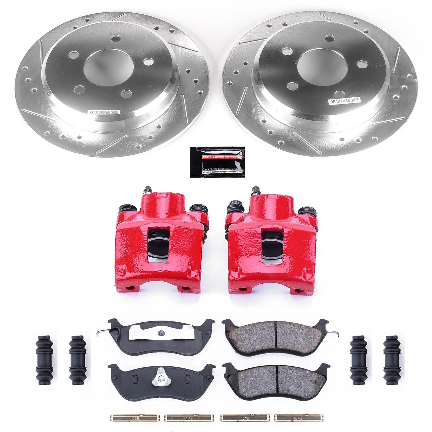 Power Stop Z23 KC1331 Sport Rear Caliper Brake Kit-Drilled/Slotted Rotors, Carbon Ceramic Brake Pads, Calipers For Ford Crown Victoria, Lincoln Town Car, Mercury Grand Marquis [Model Specific]