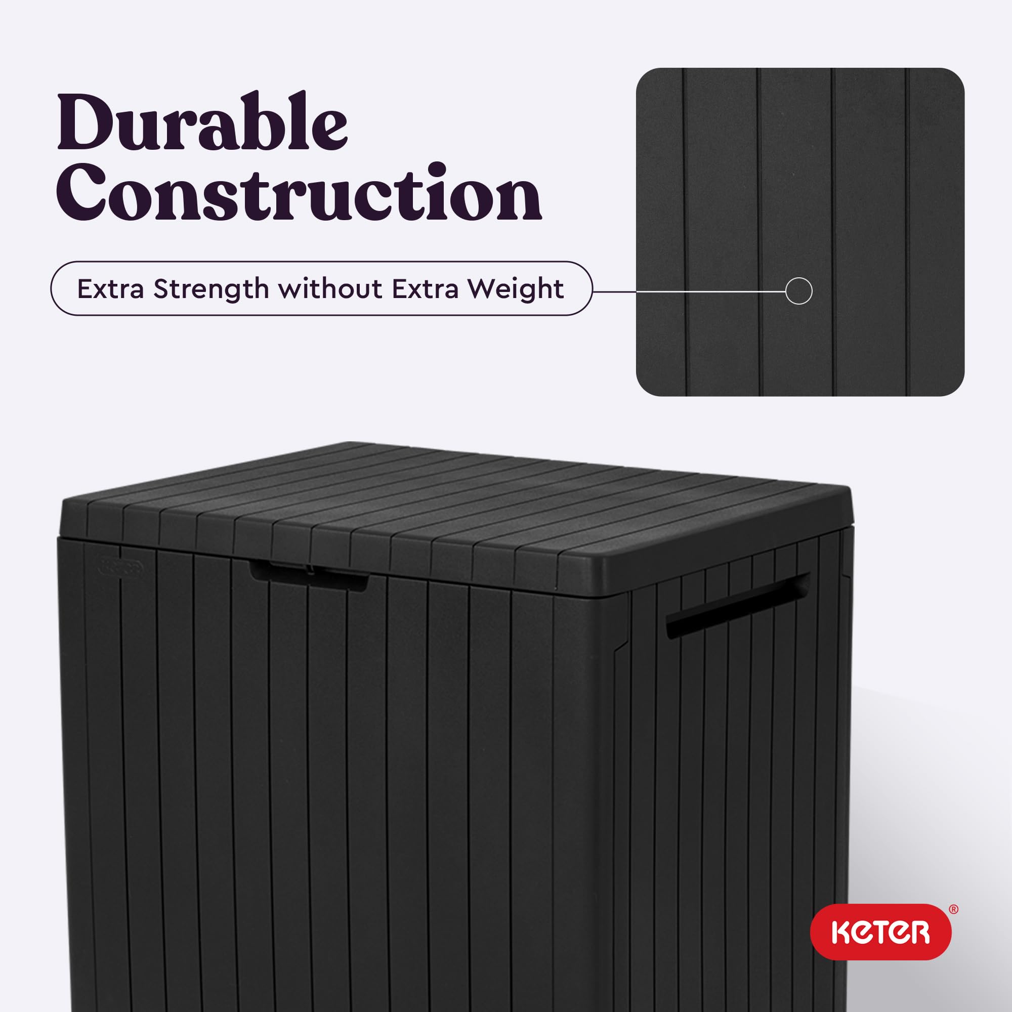 Keter 30 Gallon Resin Outdoor Storage Box and Patio Furniture Side Table for Pool and Garden Accessories, Dark Grey