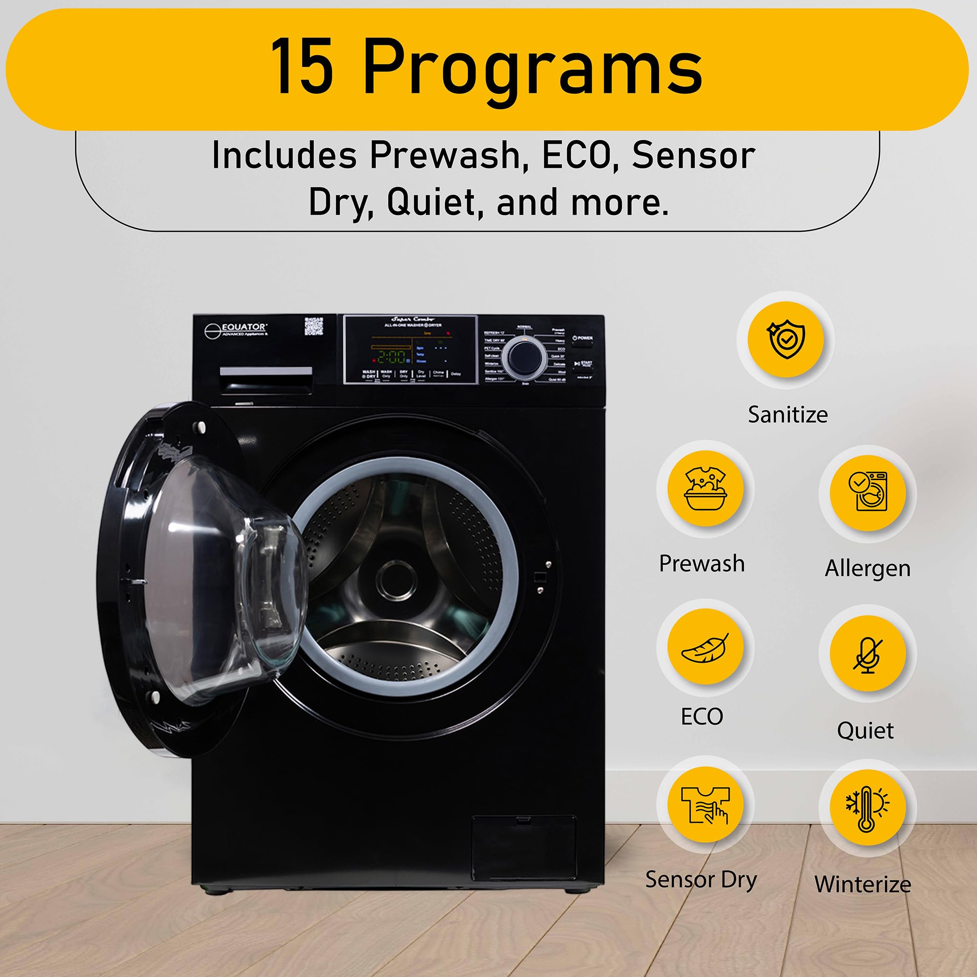 Equator Washer Dryer All-in-One VENTLESS/VENTED PET cycle 1.62cf/15lbs 110V