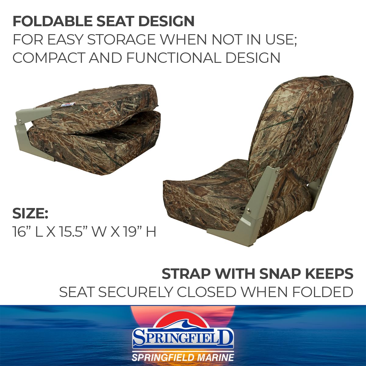 Low Back Springfield Marine 1040627 Folding Seat - Mossy Oak Duck Blind