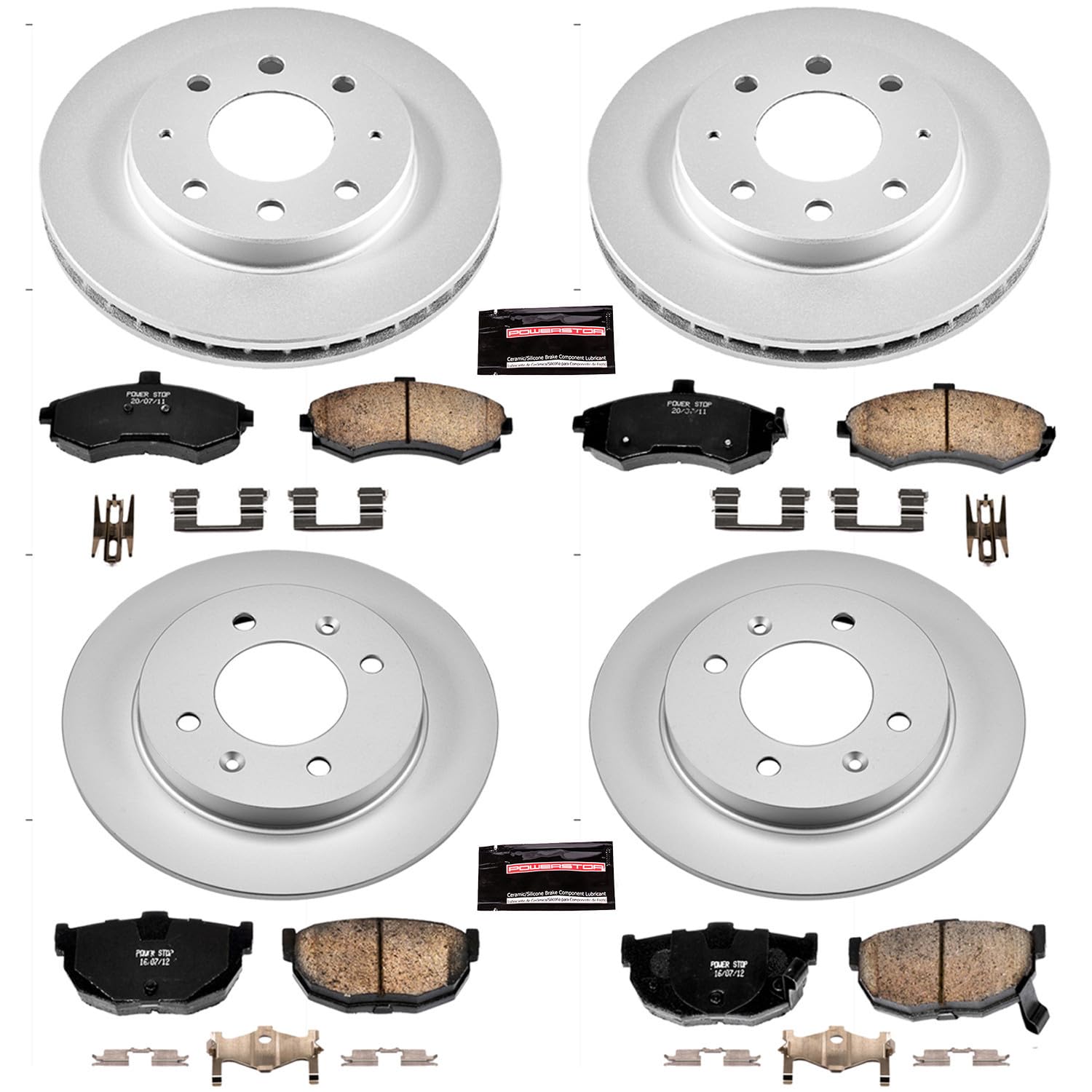 Power Stop CRK2779 Brake Rotor & Coated Ceramic Brake Pads- front & rear For Hyundai Elantra 2002-2005 [Model Specific]