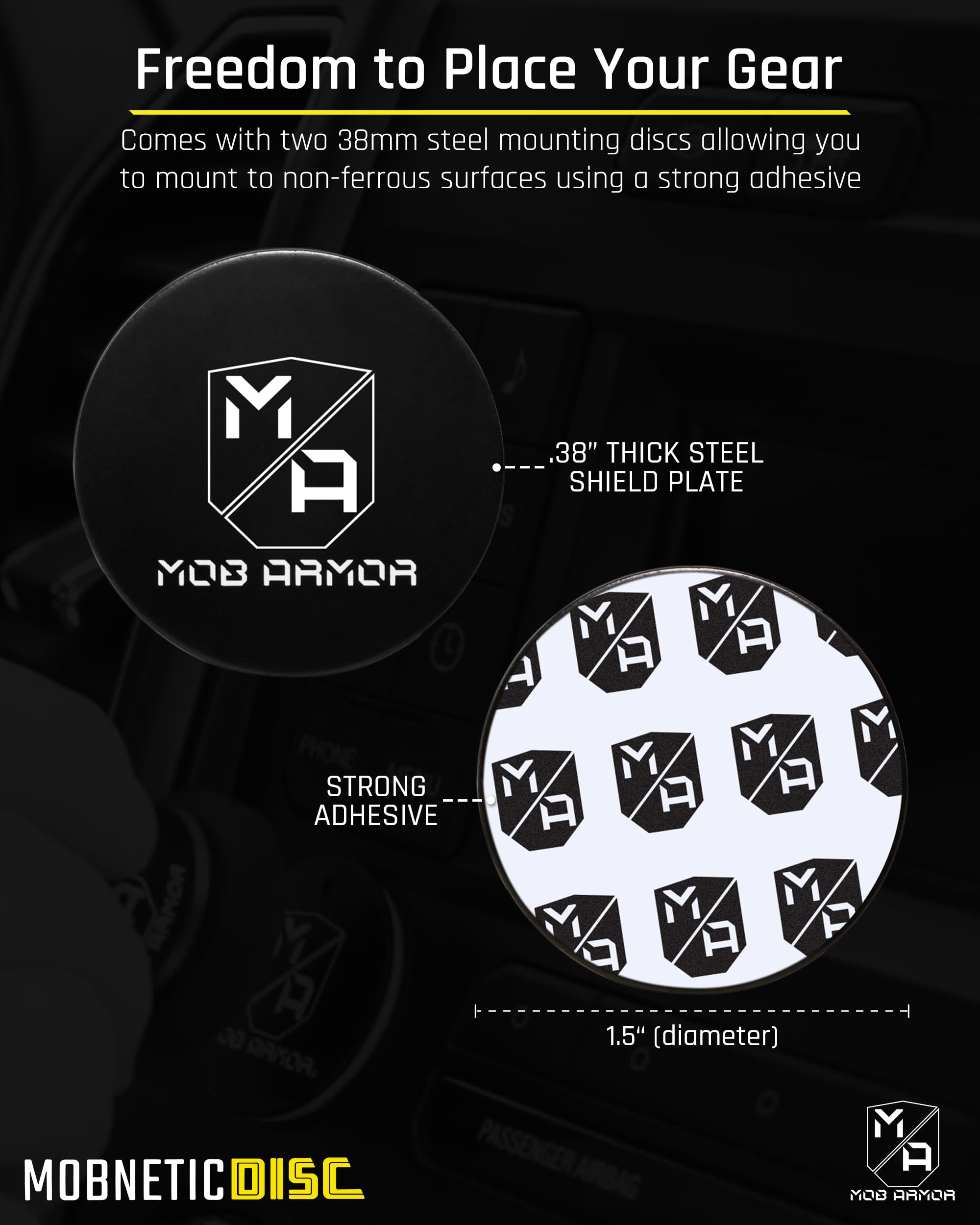 Mob Armor Phone Mount Plates Magnetic - Strong Adhesive Steel Discs for MobNetic Maxx & Mob Magnetic Car Mounts, Compatible with Phone Magnet Plates, Vehicle Accessory - Black (2 Pack)
