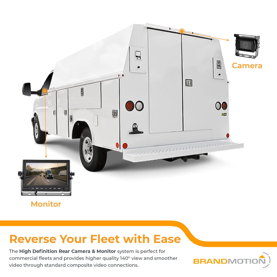 Rear Vision Camera Brandmotion Commercial Grade and 7” HD Monitor System FLTW-7000 | Backup Camera HD 1080p | Industrial Waterproof Shockproof Adjust Case | Night Vision Cam | Trailer, Van, Box Truck