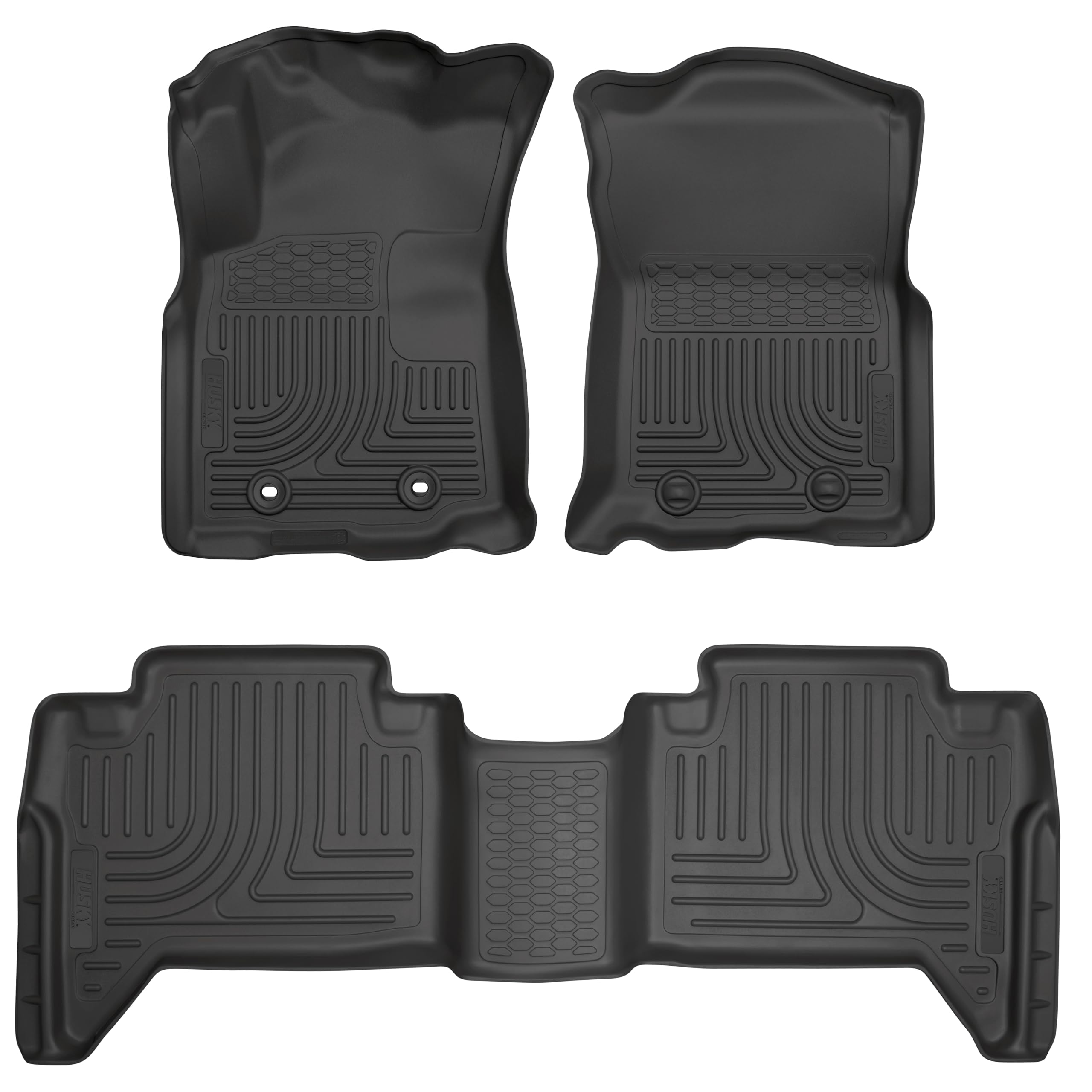 Husky Liners Floor Mats Weatherbeater | Fits 2016-2017 Toyota Tacoma - Manual Trans, Double CAB ONLY | Front & 2nd Row - Black, 3-pc | 93881