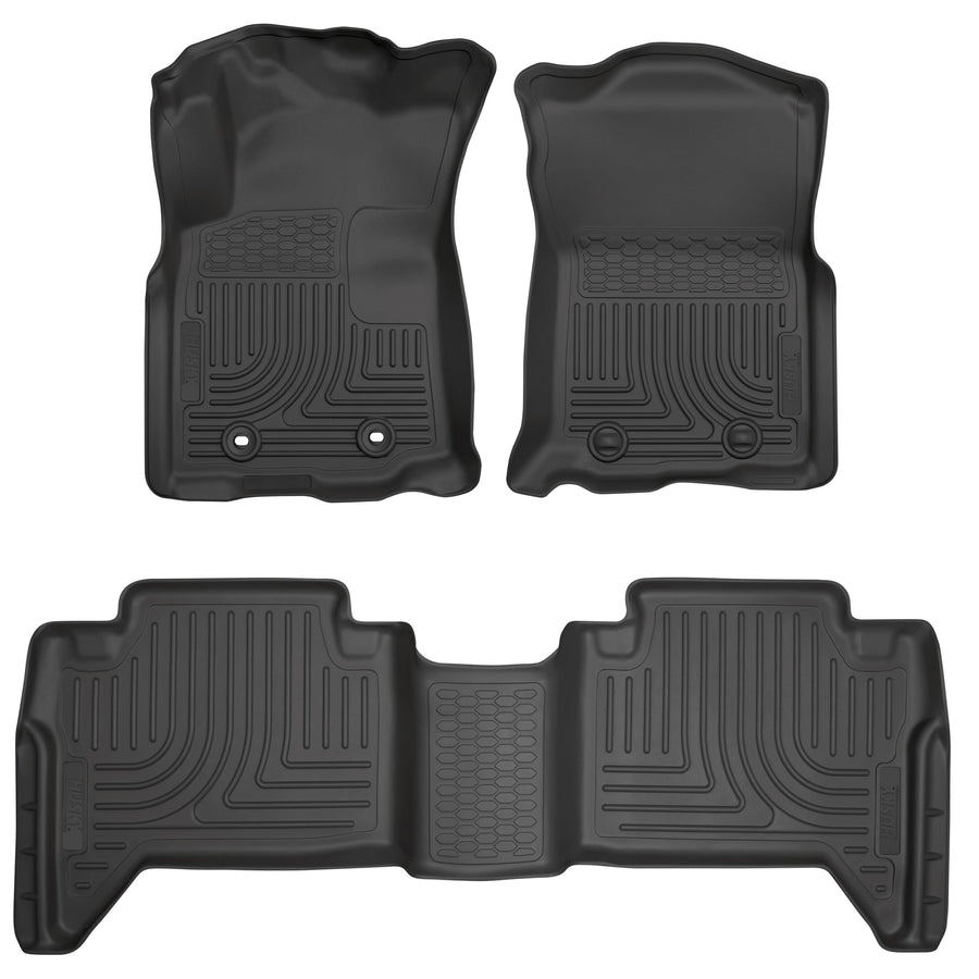 Husky Liners Floor Mats Weatherbeater | Fits 2016-2017 Toyota Tacoma - Manual Trans, Double CAB ONLY | Front & 2nd Row - Black, 3-pc | 93881