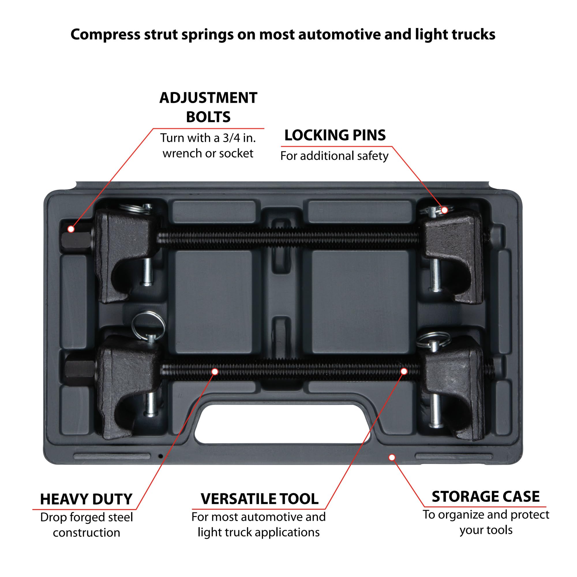 W89322 Performance Tool Professional Strut Spring Compressor with Locking Pins for Most Automotive and Light Truck Applications, Drop Forged Steel