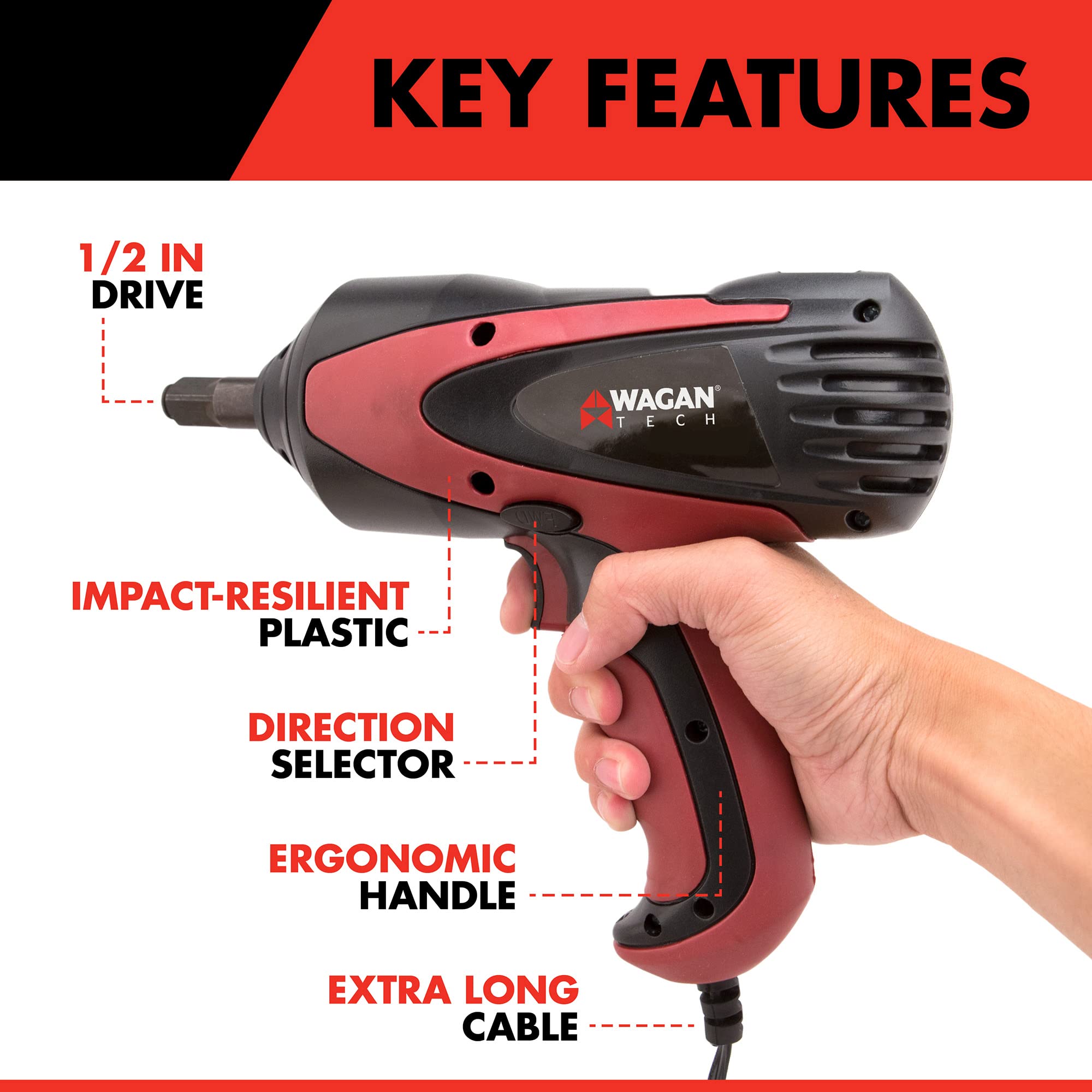 Wagan 12V DC Mighty Impact Wrench EL2257, 1/2 inch 12 Volt Electric Impact Wrench Kit, 271 ft-lbs, Tire Repair Tools with Sockets and Carry Case