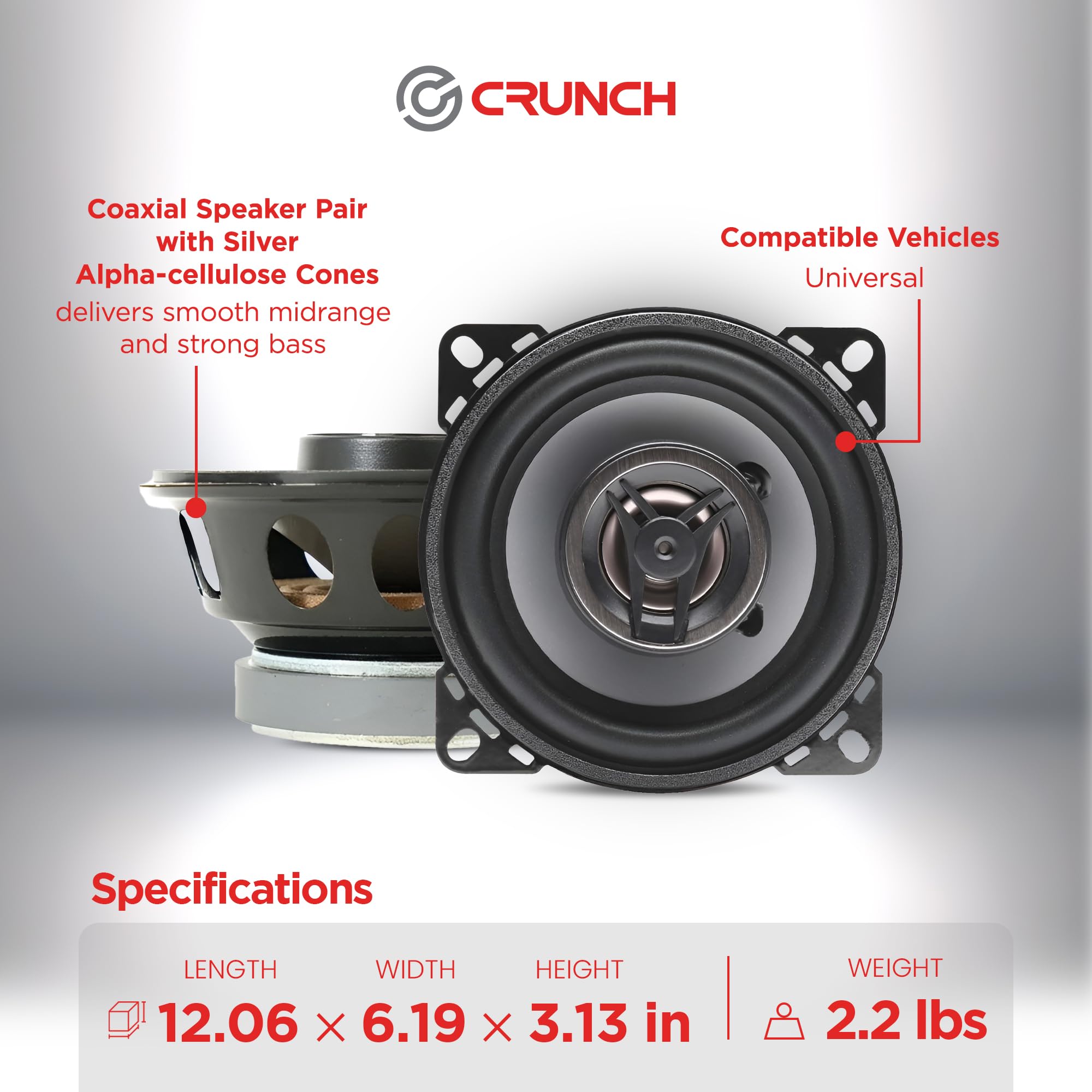 4-Inch Crunch CS4CX Full-Range Coaxial Car Speakers, Black