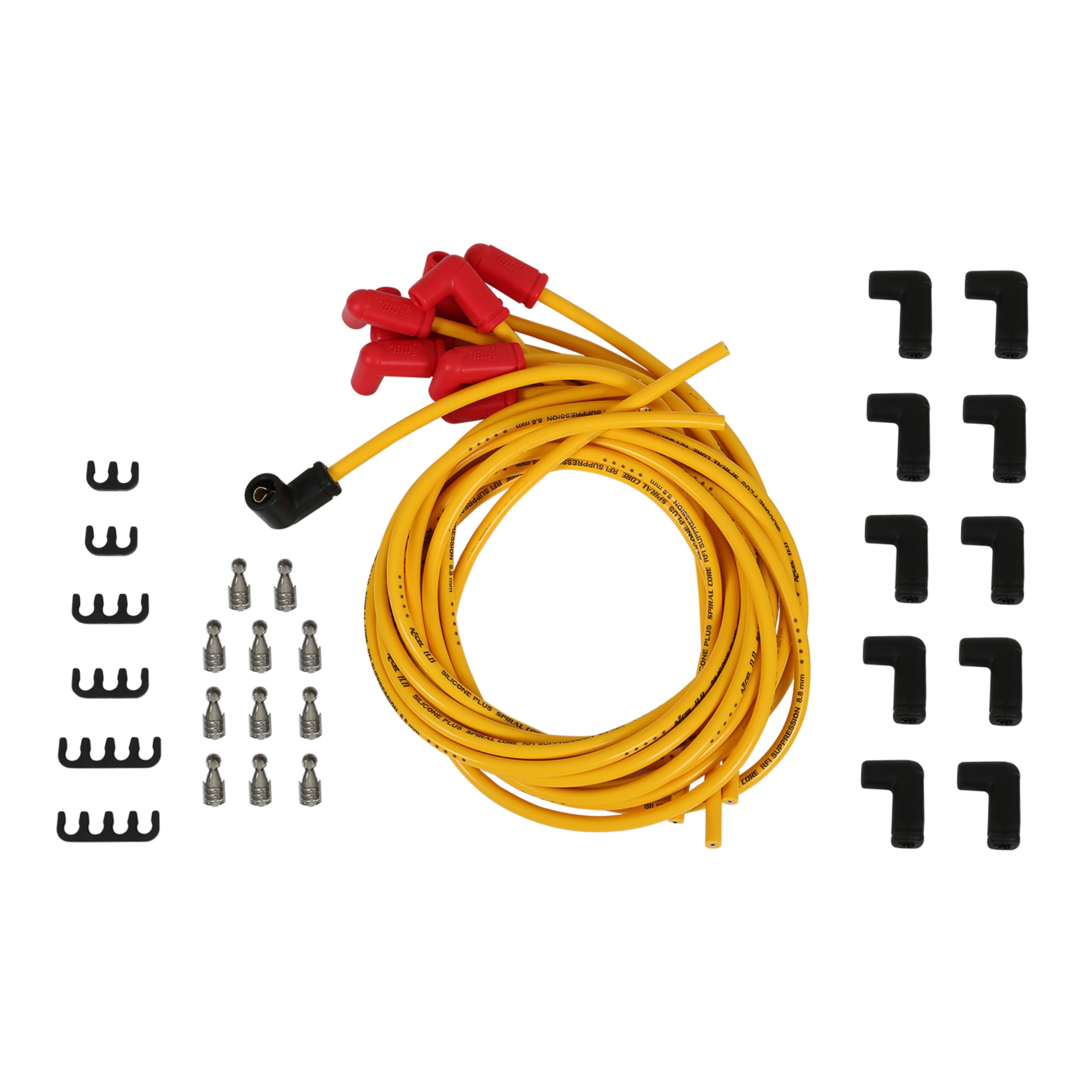 8031 ACCEL Spark Plug Wire Set - 8.8mm Spiral Suppression Wire - Universal Set with 90° Boots - Yellow