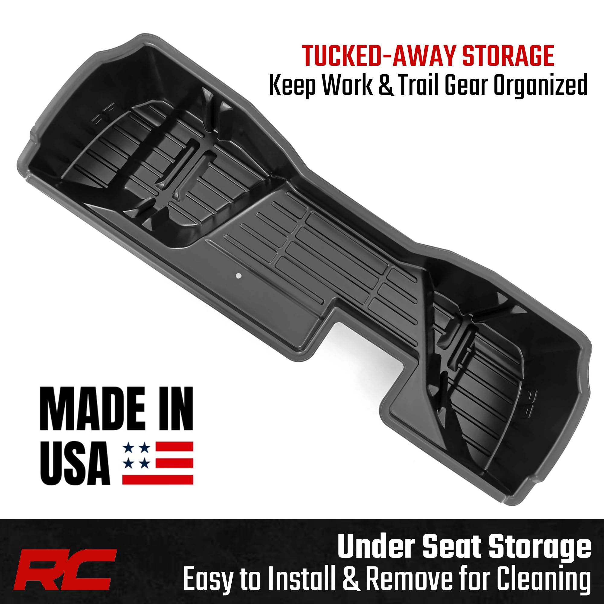 Rough Country Under Seat Storage Box for GMC Sierra & Chevy Silverado 1500/2500HD/3500HD Double Cab (2007–2019) - Custom-Fit Underseat Organizer Tray