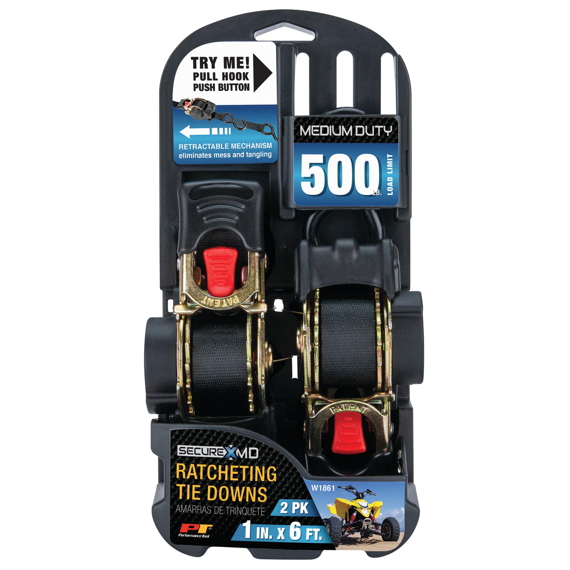 2Pk Performance Tool W1861 1-Inch X 6' Tie Down Straps SecureX for Heavy-Duty Cargo and Equipment Transportation