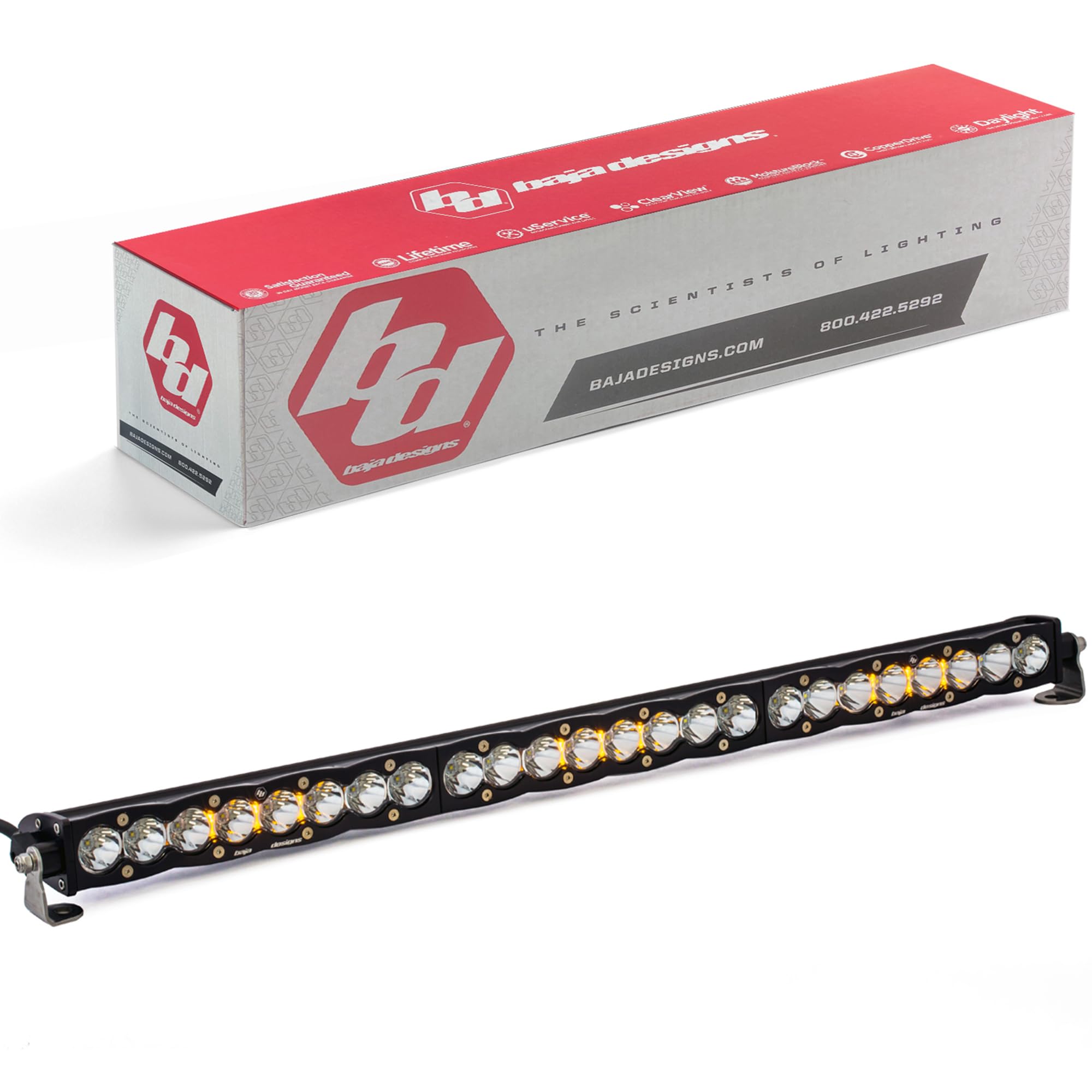Baja Designs 30" S8 LED Light Bar - Work/Scene Beam - Slim Off-Road LED Light Bar for Trucks, Wranglers, 4x4, UTV, ATV - Amber Backlight (Clear Lens)
