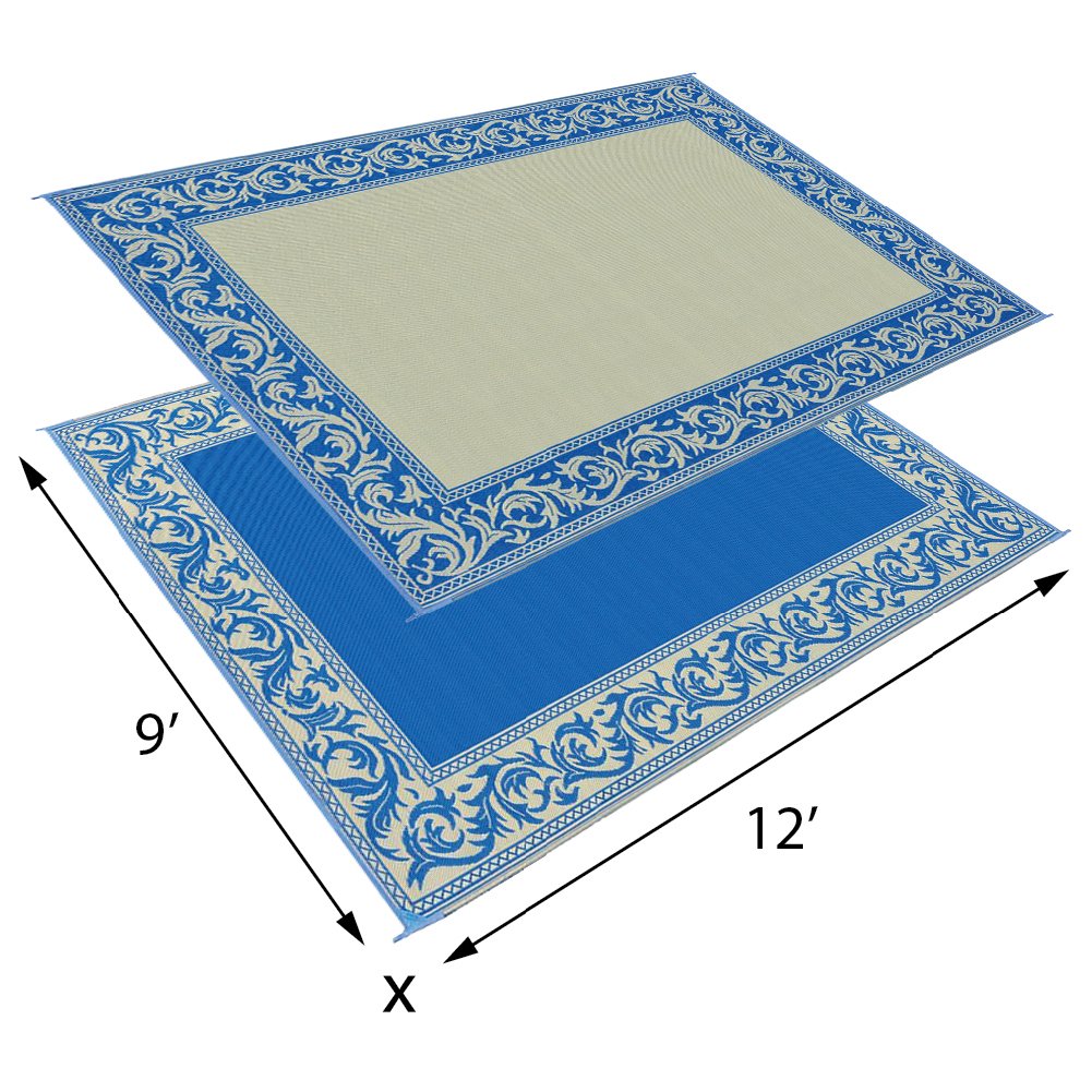 Camping Stylish RA3 Blue/Beige 9-Feet x 12-Feet Classical Mat