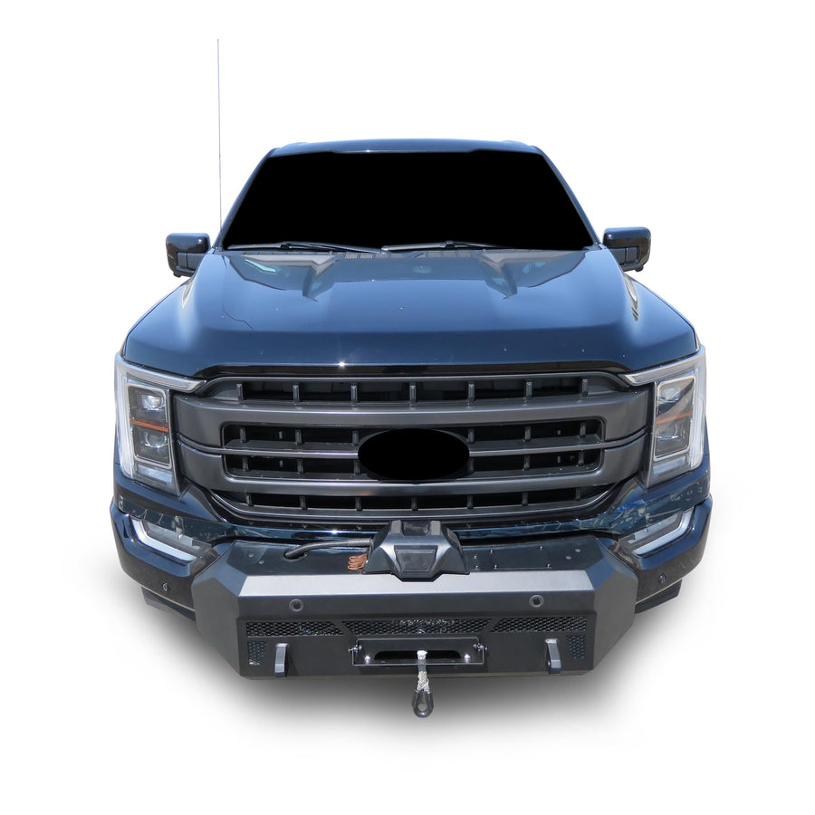 Heavy Duty Black Horse Armour III Front Winch Bumper with Winch Textured Black Compatible with 2021-2023 Ford F-150-AR3HD42NL-W12