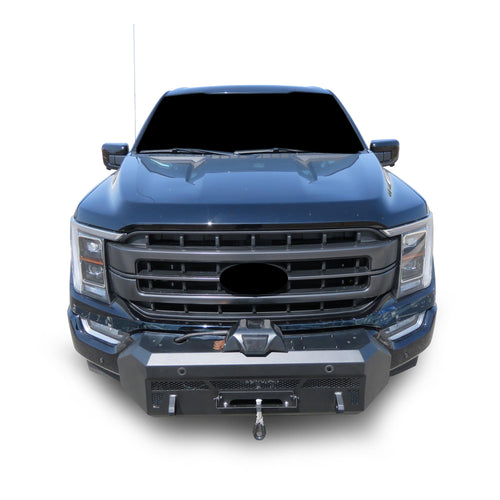 Heavy Duty Black Horse Armour III Front Winch Bumper with Winch Textured Black Compatible with 2021-2023 Ford F-150-AR3HD42NL-W12