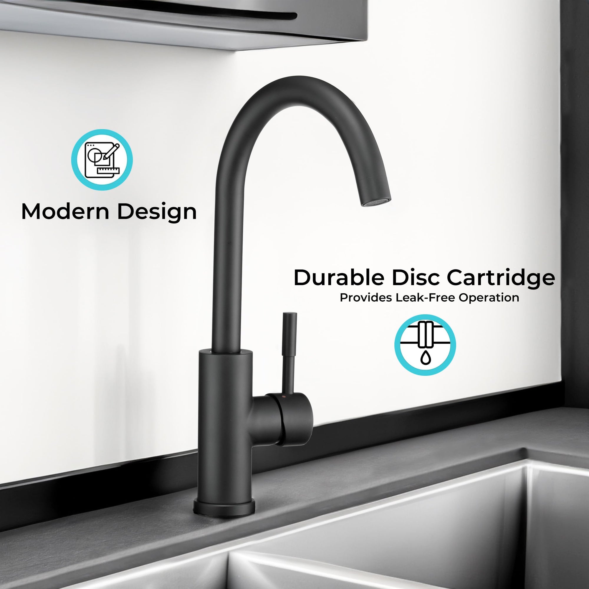 Dura Faucet Gooseneck Streamline RV Kitchen Faucet - Matte Black