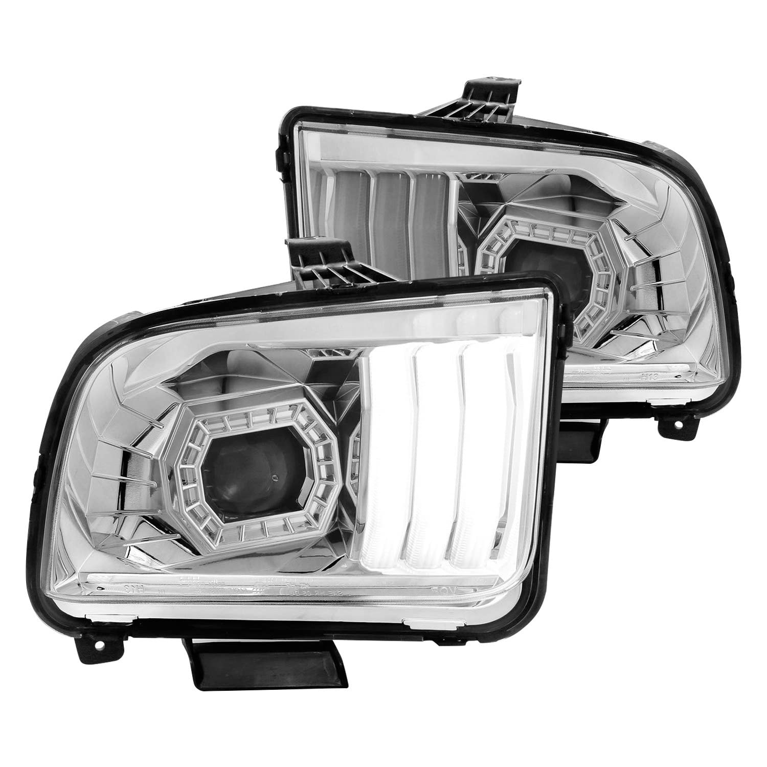 05-09 Ford Mustang ANZO (w/Factory Halogen HL Only) Projector Headlights w/Light Bar Chrome Housing (121567)