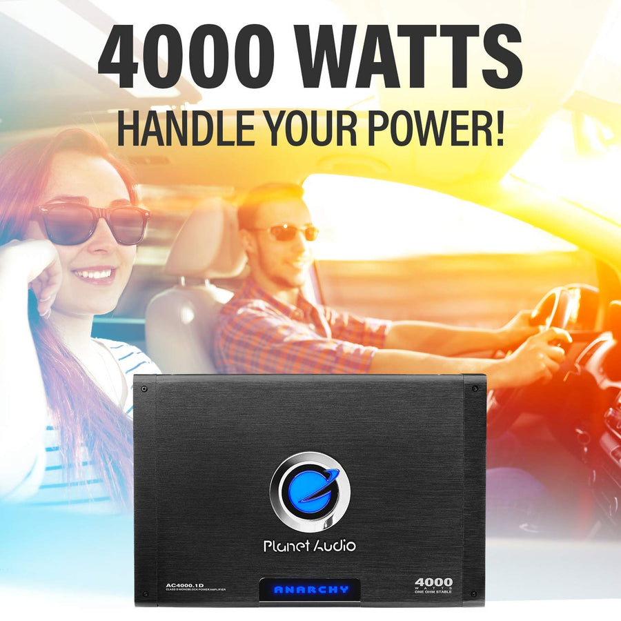 Planet Audio AC4000.1D Monoblock Class D Car Amplifier - 4000 High Output, 1 Ohm Stable, Low Level Inputs, Low Pass Crossover, Bass for Subwoofer