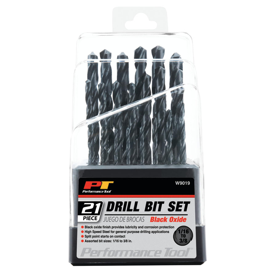 W9019 Performance Tool Drill Set Black Finish Twist, 21-Piece
