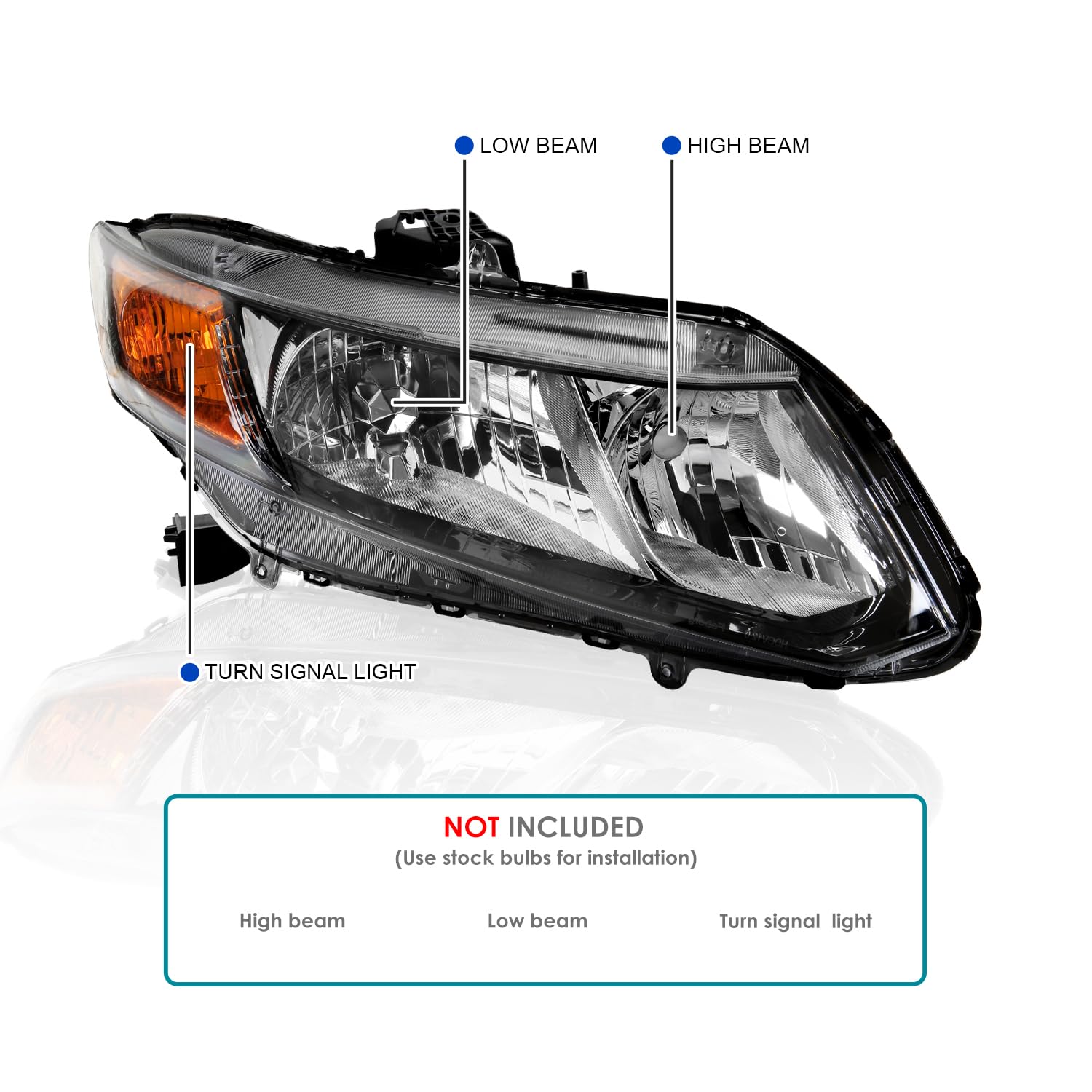 Black Headlights SPEC-D TUNING Compatible with 2012-2015 Honda Civic Sedan, 2012-2013 Civic Coupe L+R Pair Head Light Lamp Assembly