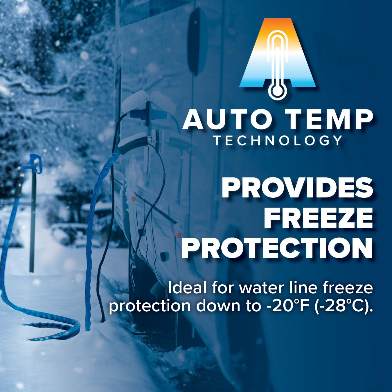 25-Ft Camco Heated Water Hose for RV - Water Line Freeze Protection Down to -20°F/-28°C - Features Energy-Saving Thermostat & Includes Adapter for Connection to Either End of Hose (22911)