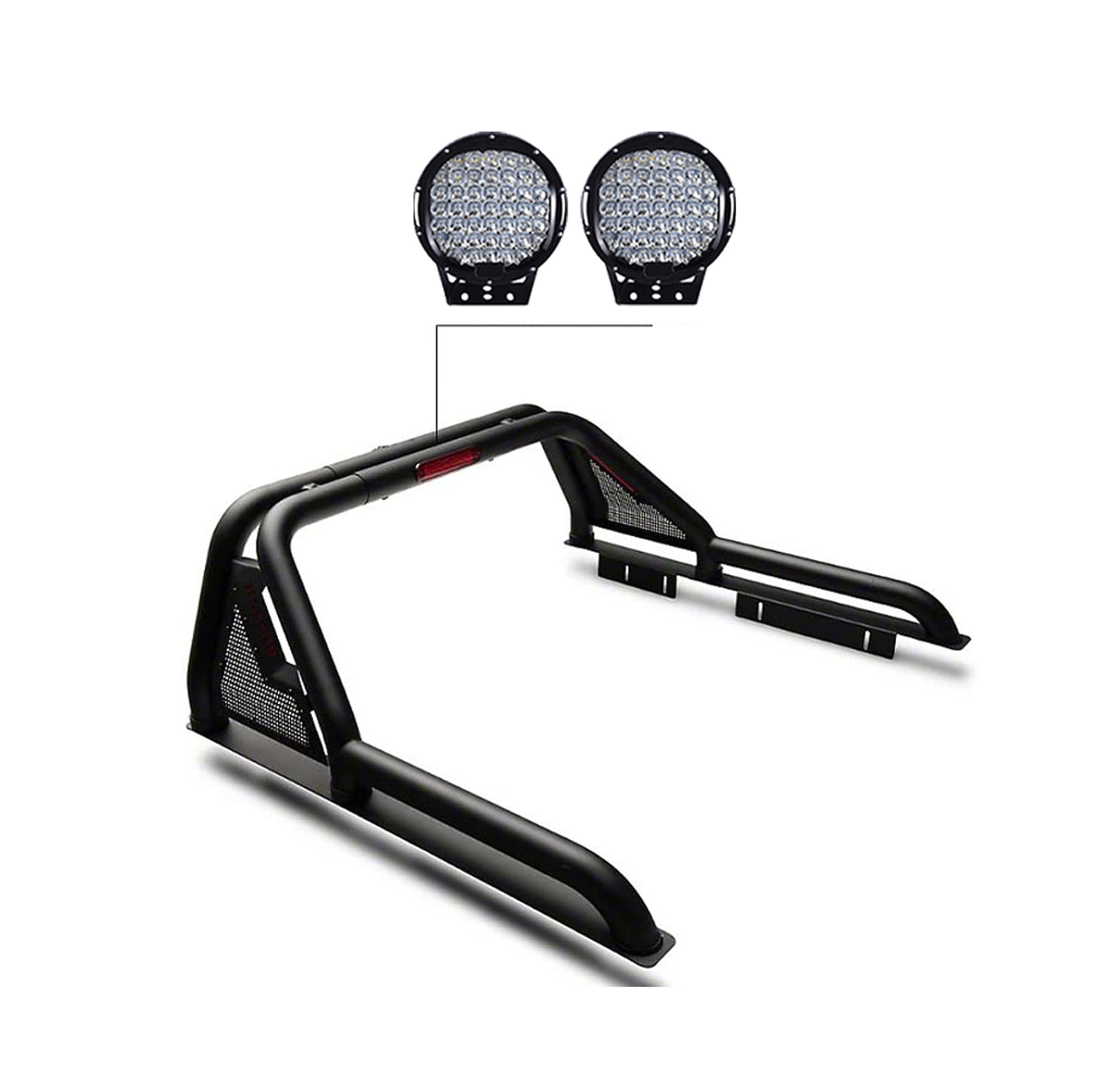 Gladiator Black Horse Roll Bar Incl.Set of 9" Black Round Led Light Modular Black Compatible with 2005-2021 Nissan Frontier-GLRB-05B-PL69B