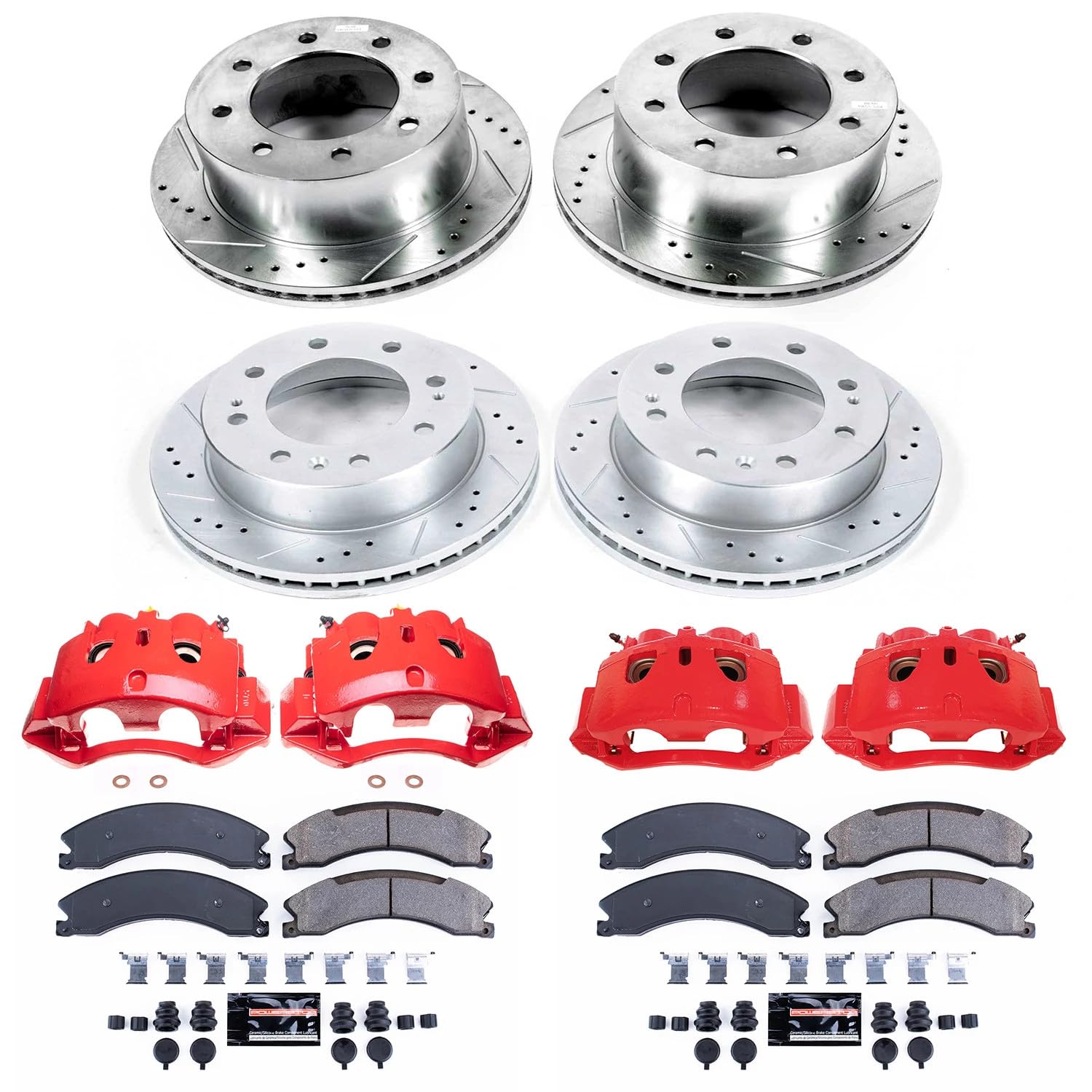 Power Stop Evolution Sport KC7384 Front and Rear Caliper Kit-Drilled/Slotted Rotors, Carbon Ceramic Brake Pads, Calipers